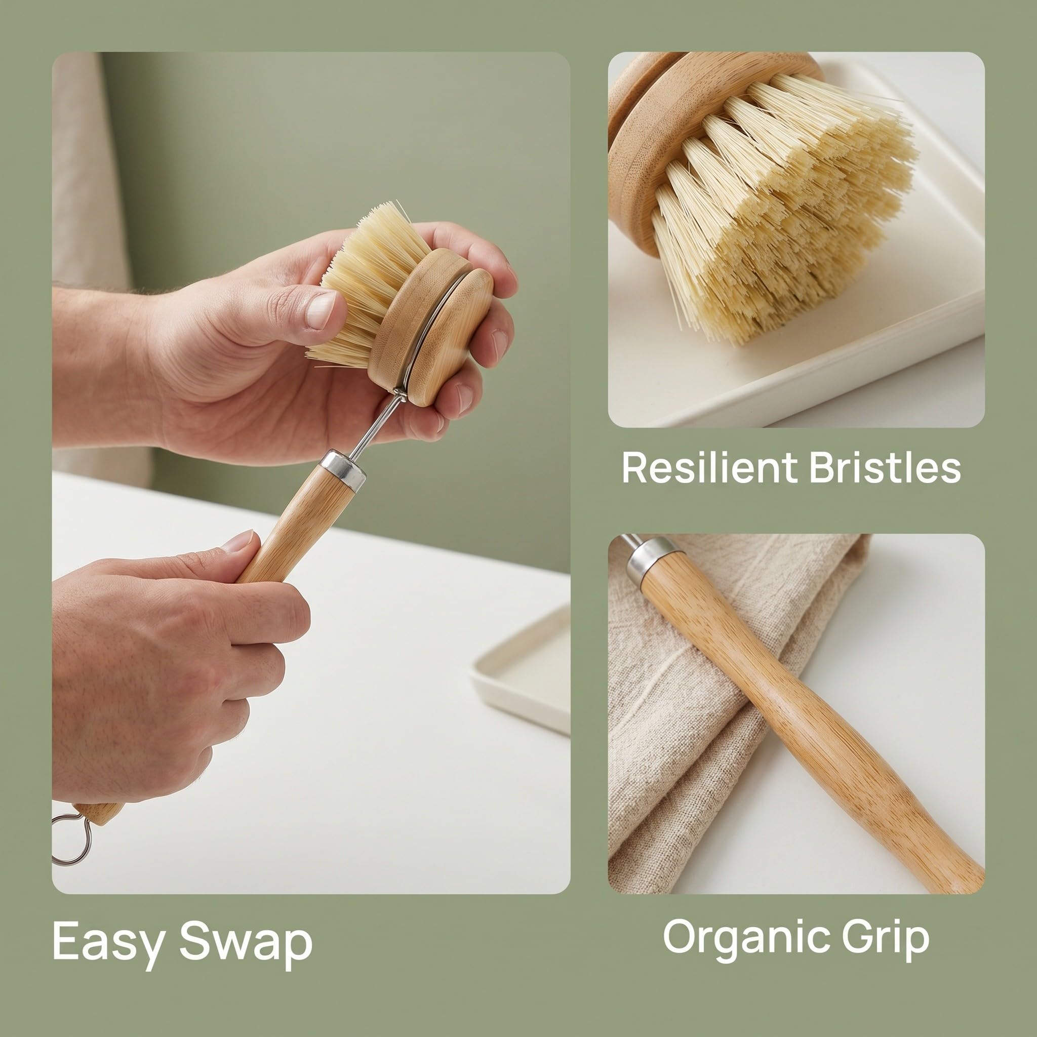 Kichvoe Juego de 8 cepillos para Fregar Platos con Cabezales de Repuesto, Cepillo para Limpiar sartenes con Mango de, Estropajo de Cocina para Lavar Platos, ollas y sartenes.