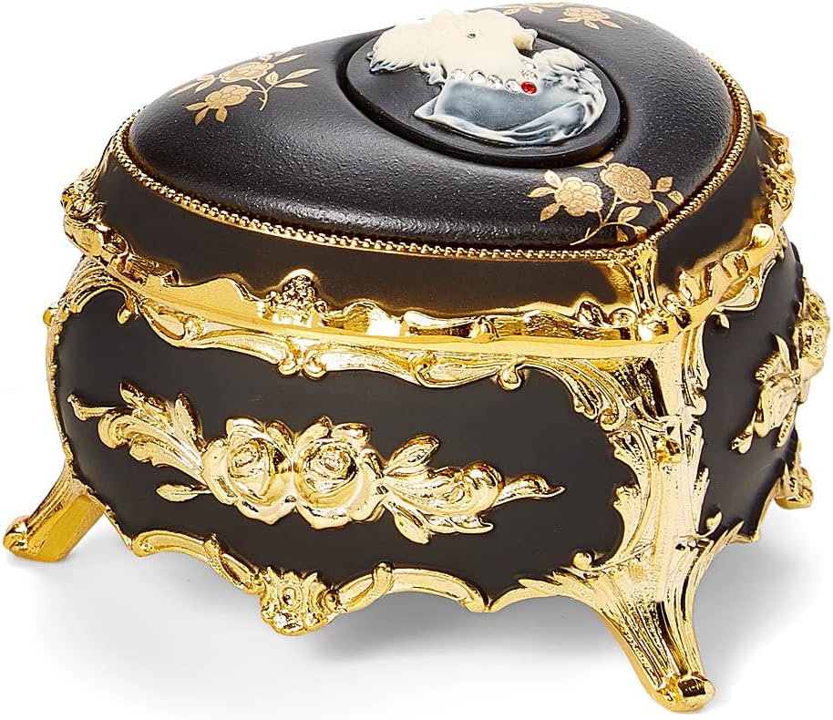 Splendid Heart Shaped Cameo Music Box/Jewelry Box with Sparkling Austrian Crystal Components Playing My Heart Will Go On