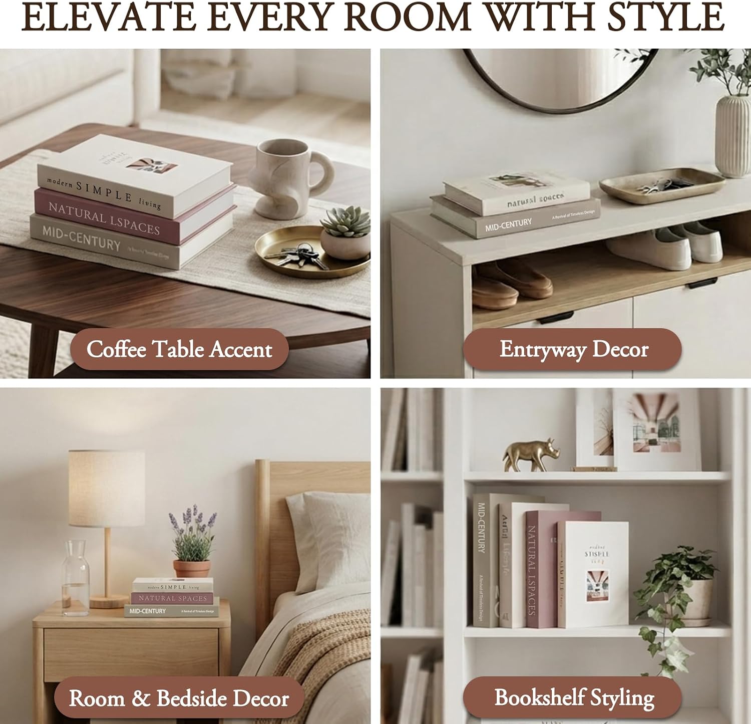Decorative Faux Book Set of 4 Aesthetic Coffee Table Book for Decor