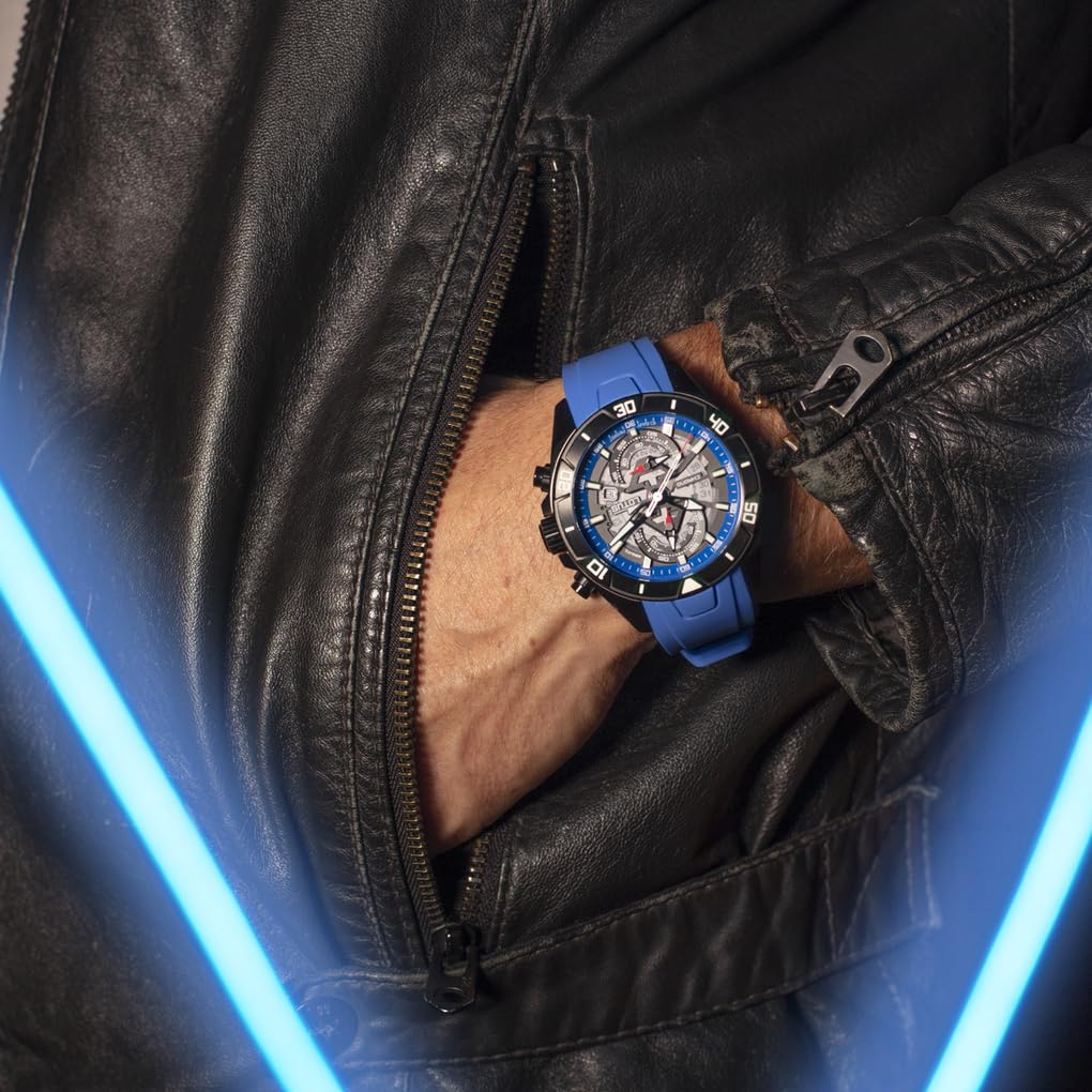 LOTUS Reloj Hombre Analógico de Caucho Azul | Movimiento de Cuarzo, Cronógrafo, Calendario, Cristal Mineral de Alta Resistencia, Resistente al Agua 10 ATM 18945/2 Vortex