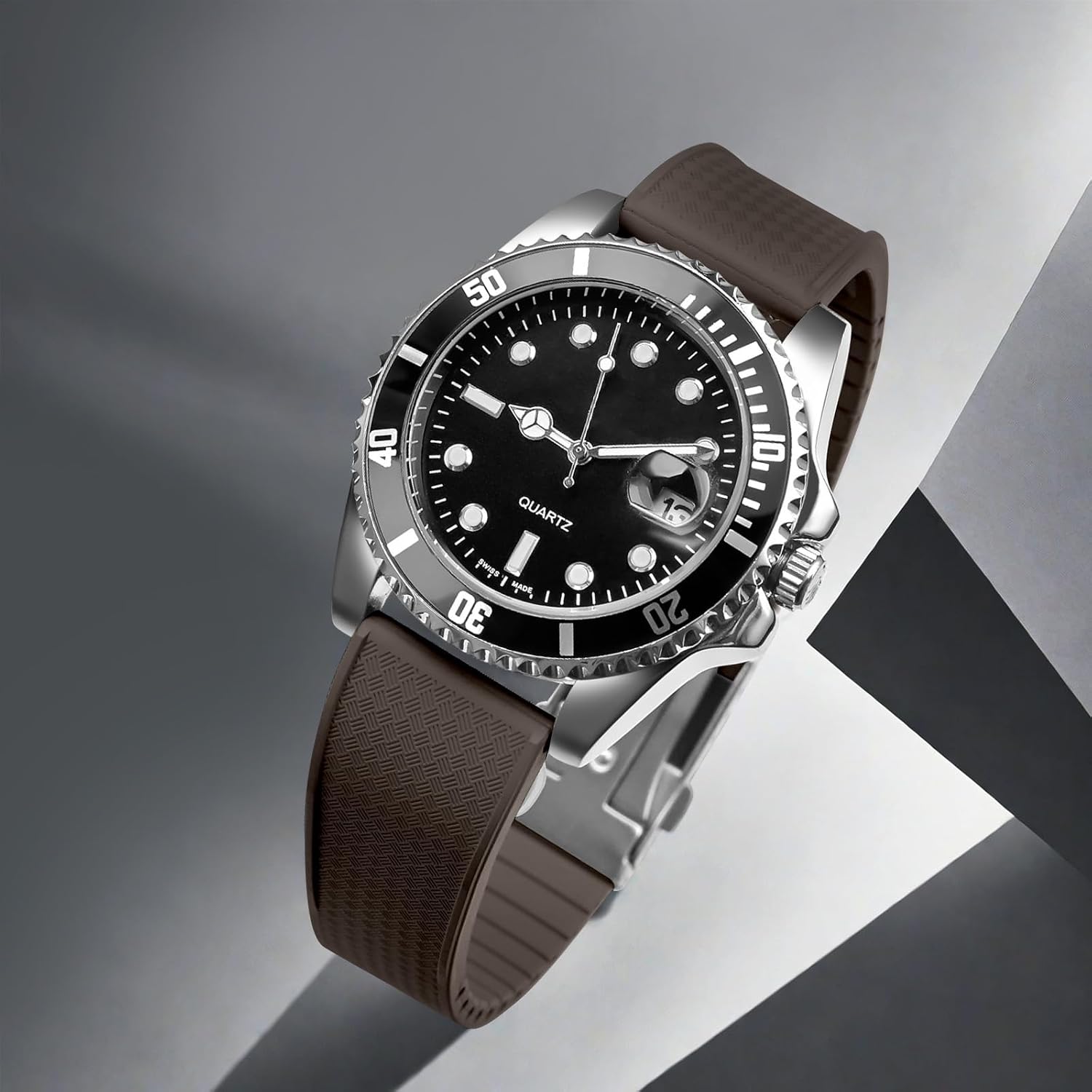 ULLCHRO FKM Rubber Watch Strap, Cut to Size Quick Release Fluororubber Watch Band Soft Replacement Watchband with Silver Milled Clasp for Men Women 18mm 19mm 20mm 21mm 22mm - Image 7