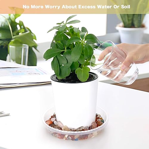 Miniatura 2 de FEELOVE Platillo para plantas, paquete de 6 bandejas de 5 pulgadas para interiores, platillos de plástico más gruesos, bandejas de goteo