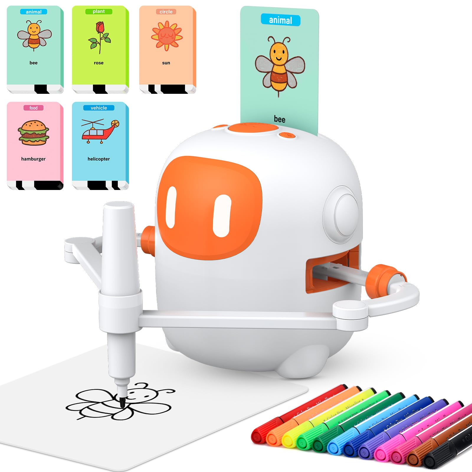 Ruycllo Drawing Robot for Kids, Educational Drawing Robots Toy with 100 Cards Smart Drawing Robot, Screen-Free Interactive Educational Toy for Children 3β10 Learning Art & Creativity
