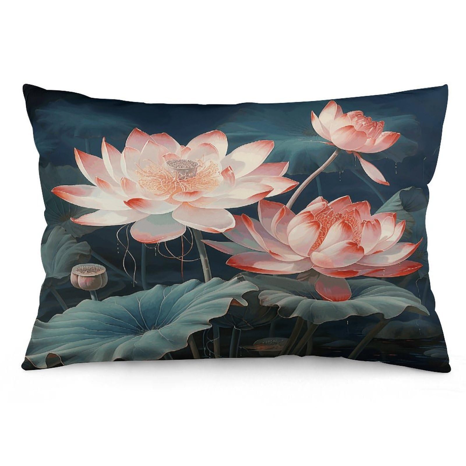 asbwuo Rectangular Decorative Throw Pillow Cover Soft Cushion Cover Dragonfly and Lotus Queen Pillow Cases for Couch Sofa Living Room Bed