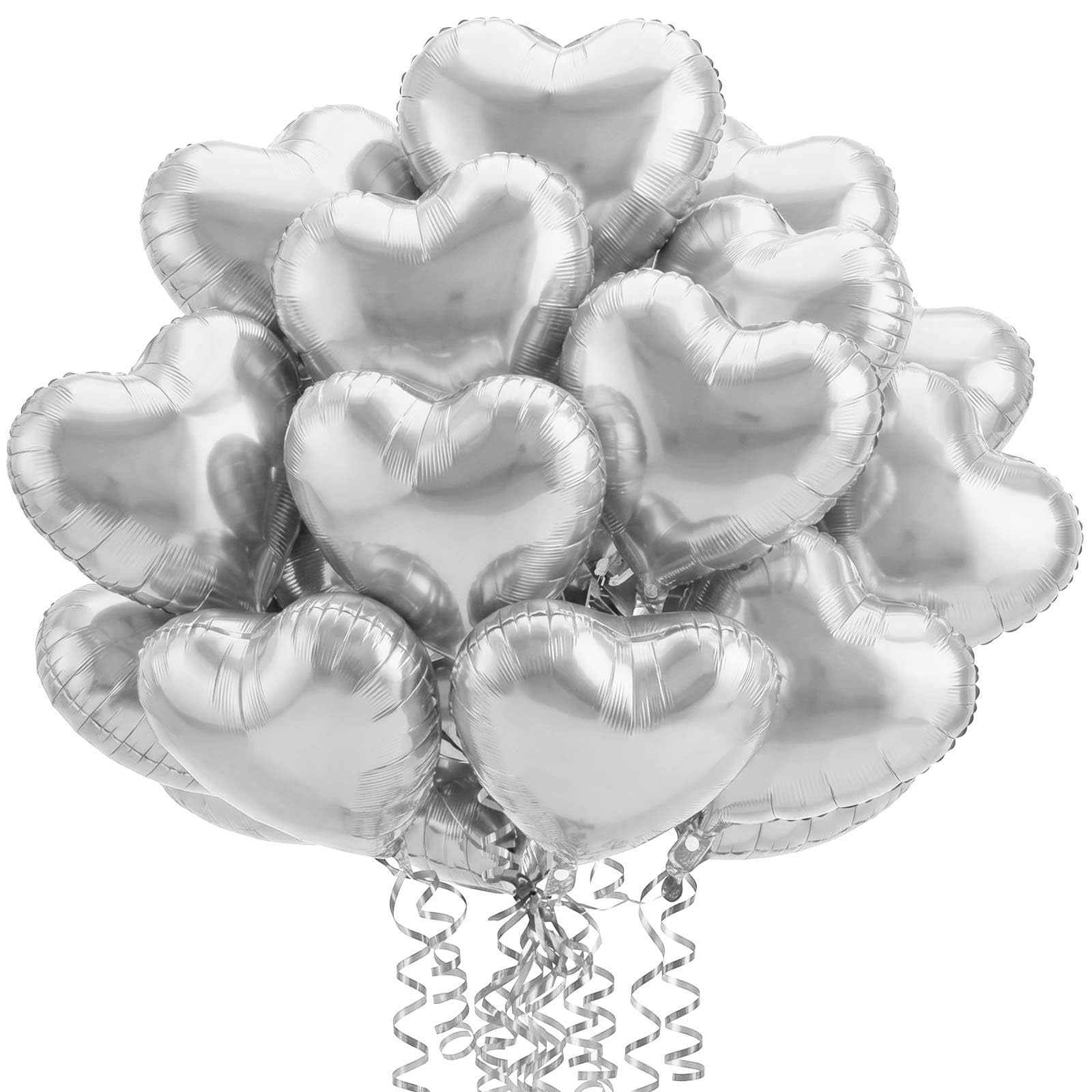 36 Pcs Silver Heart Balloons,18 Inch Heart Foil Balloons Valentine Balloon for Wedding Engagement Party Valentine Day Decorations