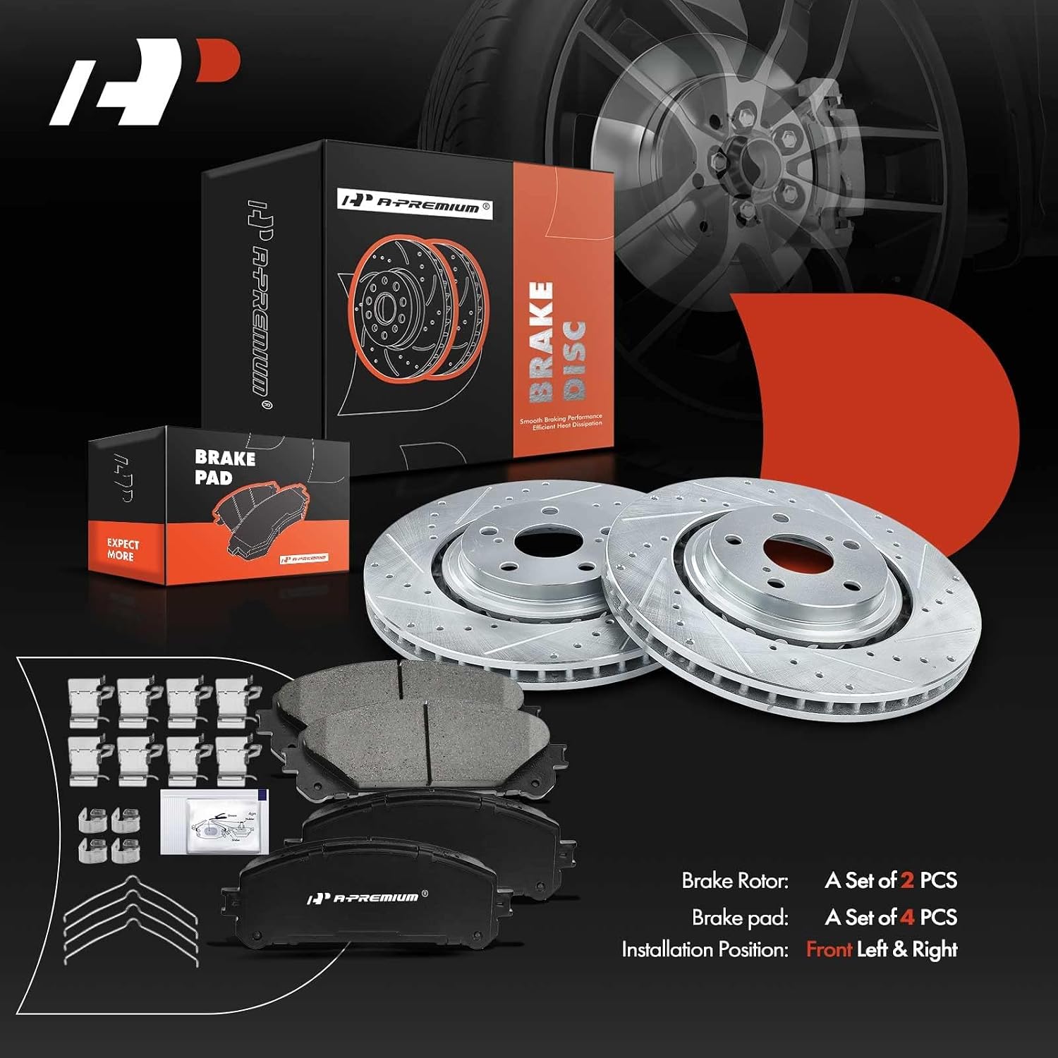 A-Premium 12.91 inch (327.91mm) Front Drilled and Slotted Disc Brake Rotors + Ceramic Pads Kit Compatible with Select Lexus and Toyota Models - NX200t, NX300, NX300h, RX350, RX450h, Highlander, Sienna