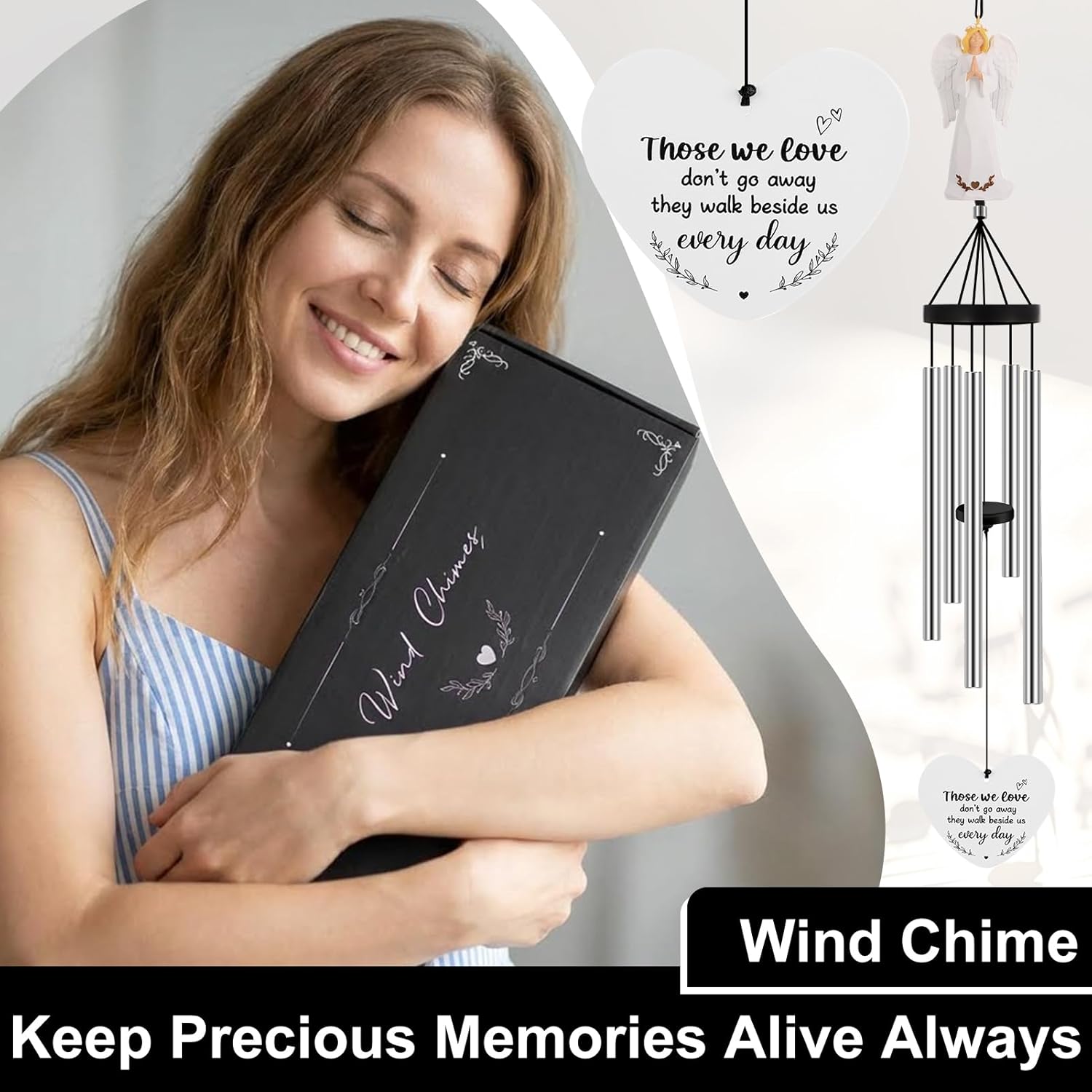 Angel Memorial Wind Chimes for Loss of Loved One Sympathy Gifts for Outside Large Outdoor Wind Chimes, Bereavement Gift Ideas, Condolence Memorial Gifts for Loss of Mom Dad Husband