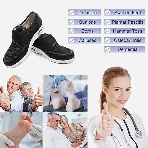 Miniatura 7 de MEJORMEN Zapatos para diabéticos con edema para hombre, ajustables, de ancho ancho, para caminar, ortopédicos, ligeros, cómodos, informales, para