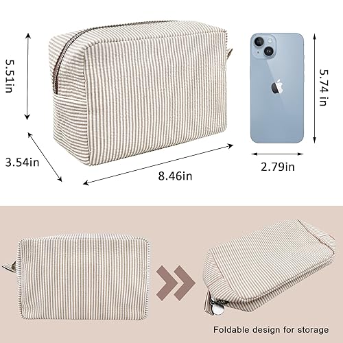 Miniatura 4 de GFU Bolsas de cosméticos para mujer, bolsa de cosméticos de sirsaca, bolsa de maquillaje a rayas, bolsa de maquillaje grande para mujeres, bolsa de