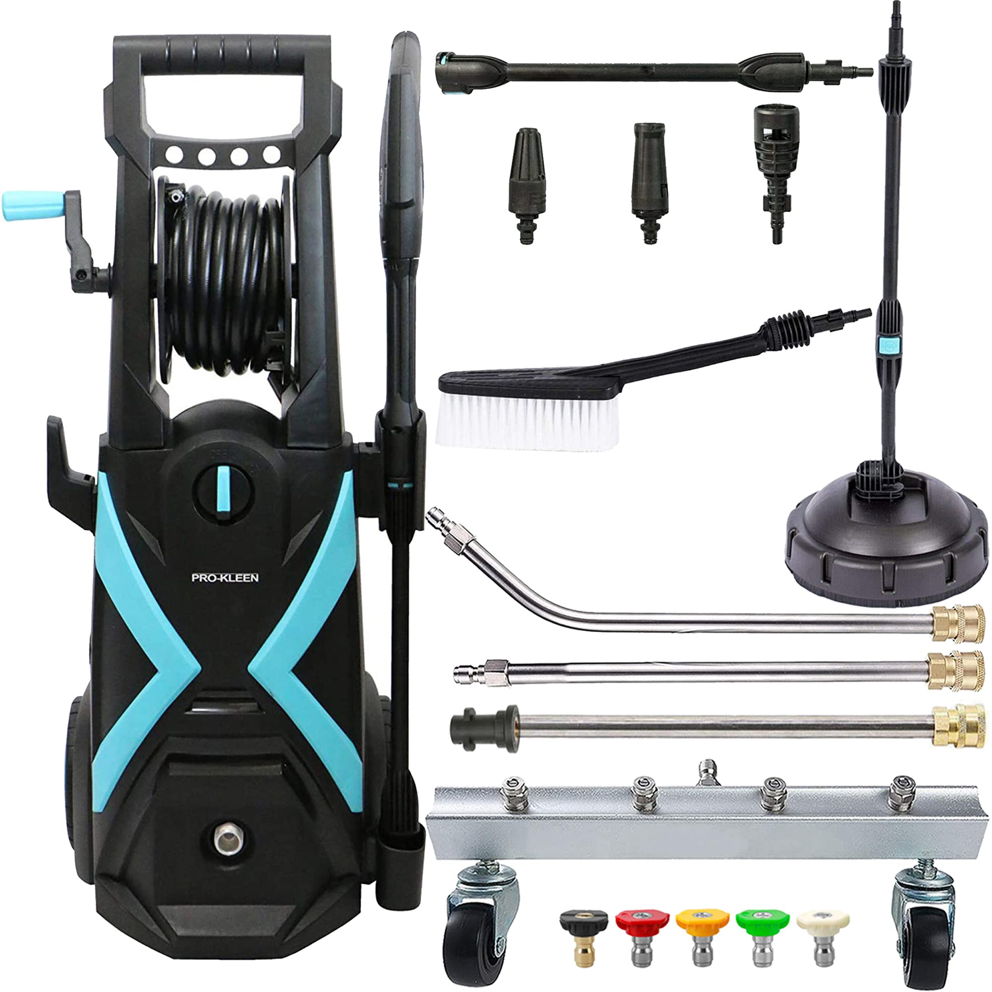Pro-Kleen Pressure Washer Electric, Power Jet Wash Portable, 165 Bar Max, 2.2kW with Patio Cleaner Attachment &Pro-Kleen Chassis Cleaner - Dual-Function Undercarriage Cleaner