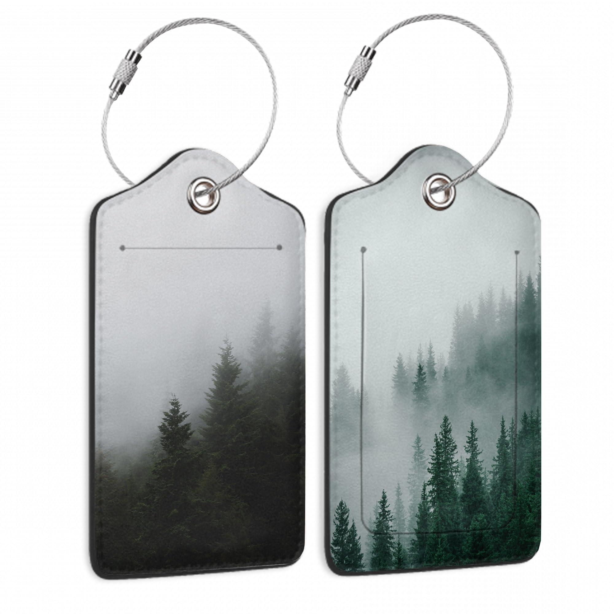 Misty Foggy Mountain 2 PCS Luggage Tags, Privacy Cover ID Label with Stainless Steel Loop and Address Card for Travel Bag Suitcase