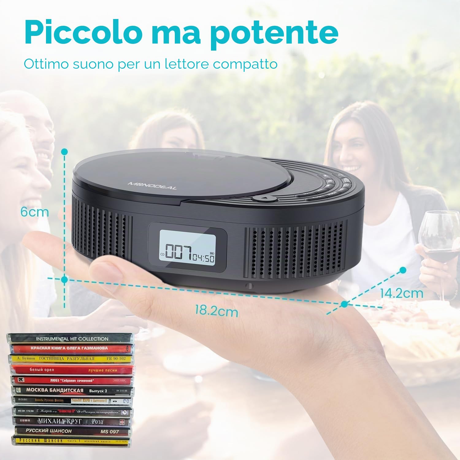 MONODEAL Lettore CD Bluetooth e radio FM 2 in 1, ricaricabile, lettore CD portatile con altoparlante, supporto AUX/USB, nero