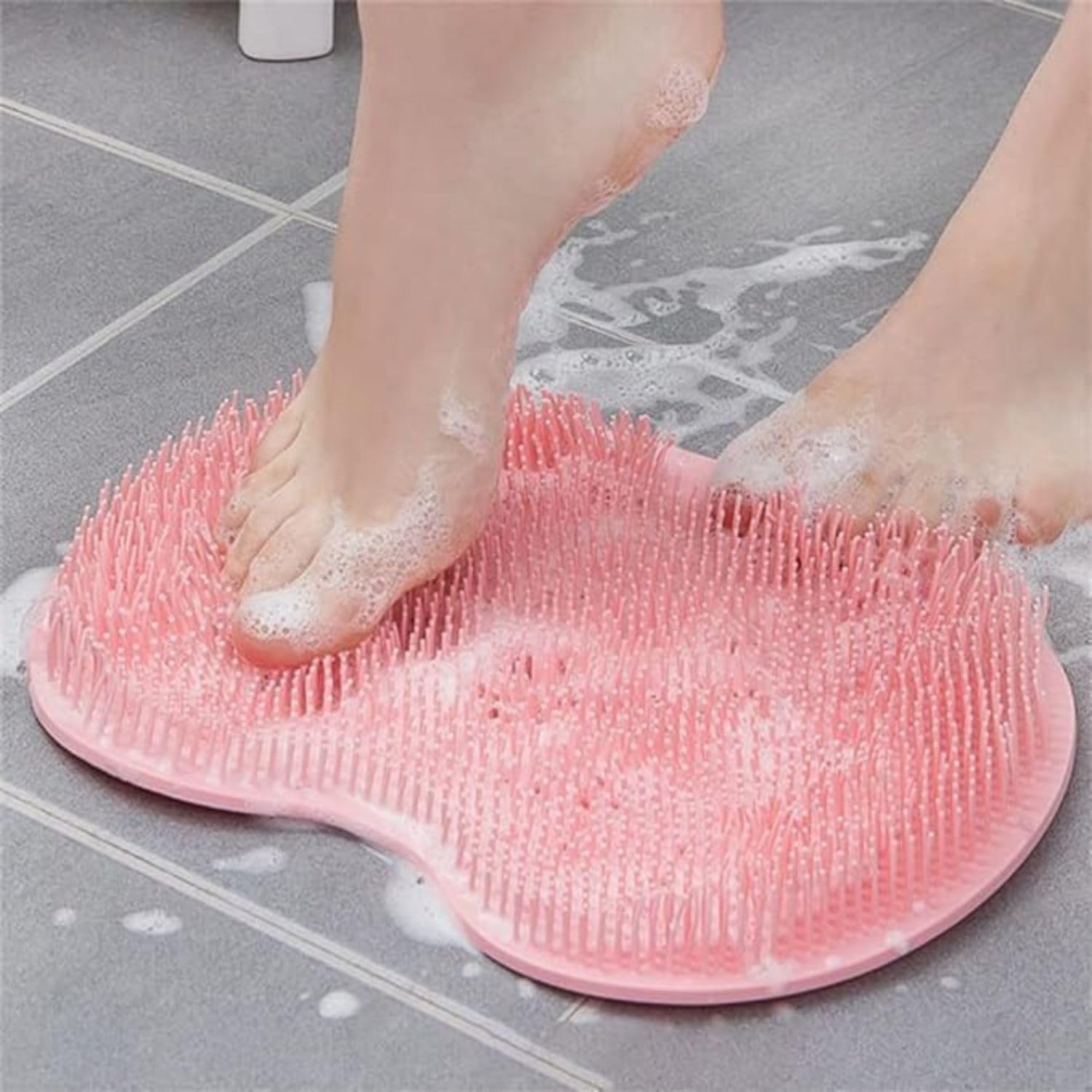 Shower Foot Scrubber Mat Hands Free Silicone Foot Cleaner & Back Scrubber With Suction Cups, Non Slip Exfoliating Massage Pad, Wall or Floor Mount Bath Brush for Men and Women (Pink, 1 Pcs)