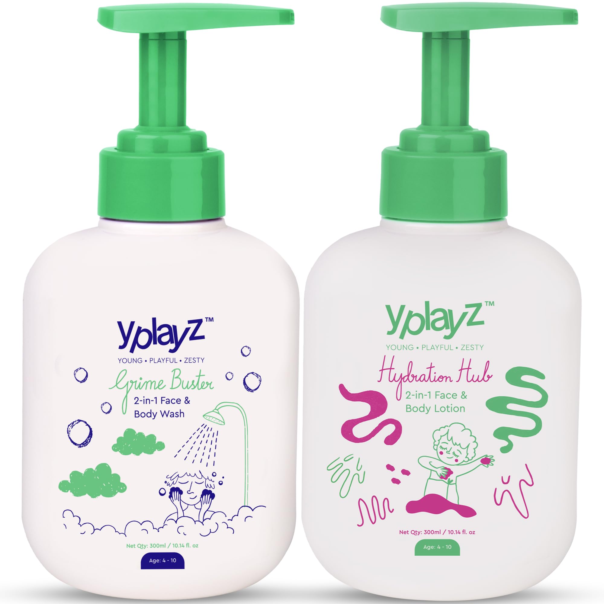 YplayZ KidsTender Touch Team Bundle, 2-in-1 Face & Body Lotion (Hydration Hub), 2 in 1 Face & Body Wash (Grime Buster), Ages 4-10 Vegan Pack Of 2-image-16