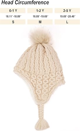 Toddler Infant Beanie Hat with Ear Flaps Kids Winter Pom Hats Knit Warm Fleece Lined Cap for Baby Boys Girls