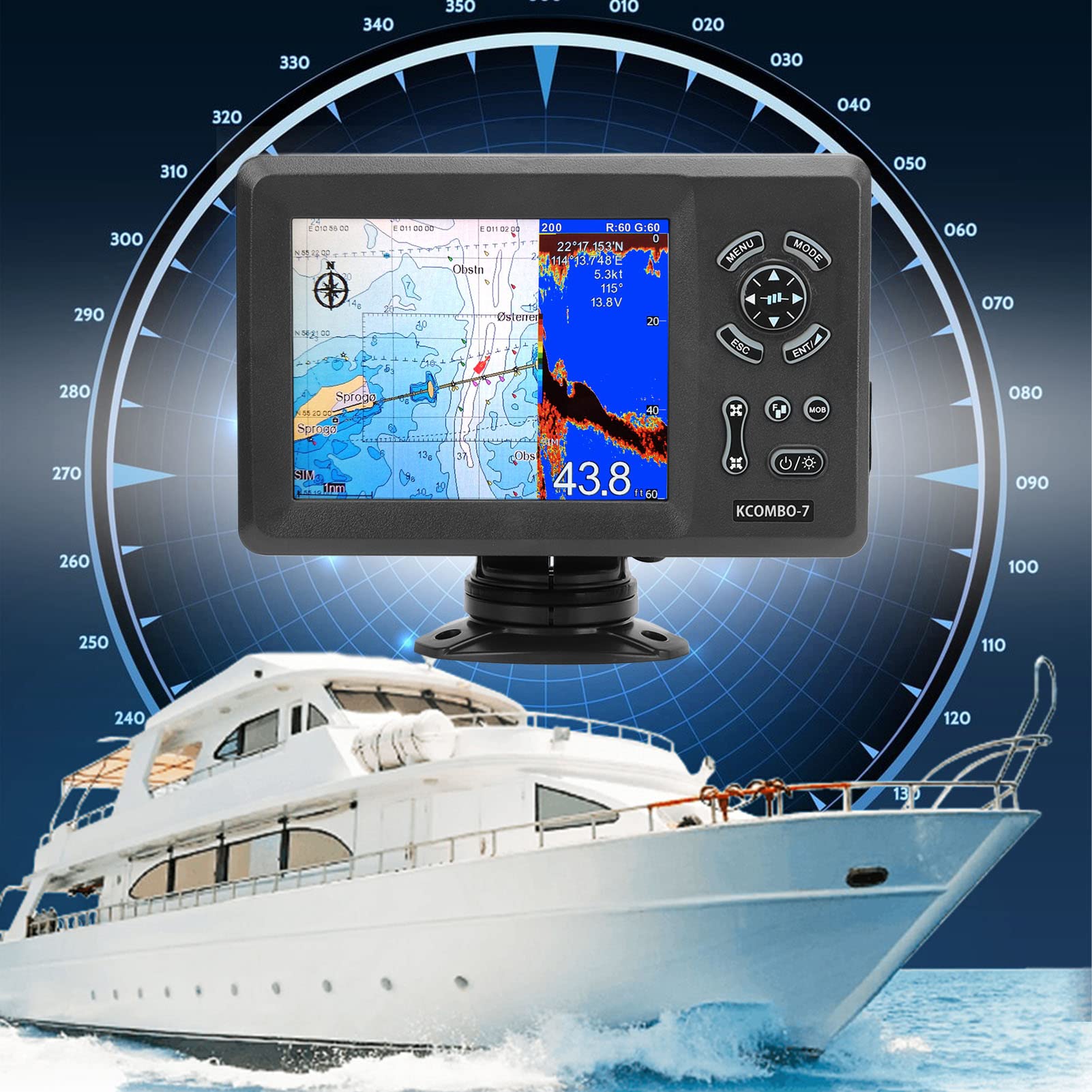 7-Zoll-Marineplotter mit Integriertem Fischfinder, Farbigem LCD-Display, IP66-Schutz, für die Seenavigation