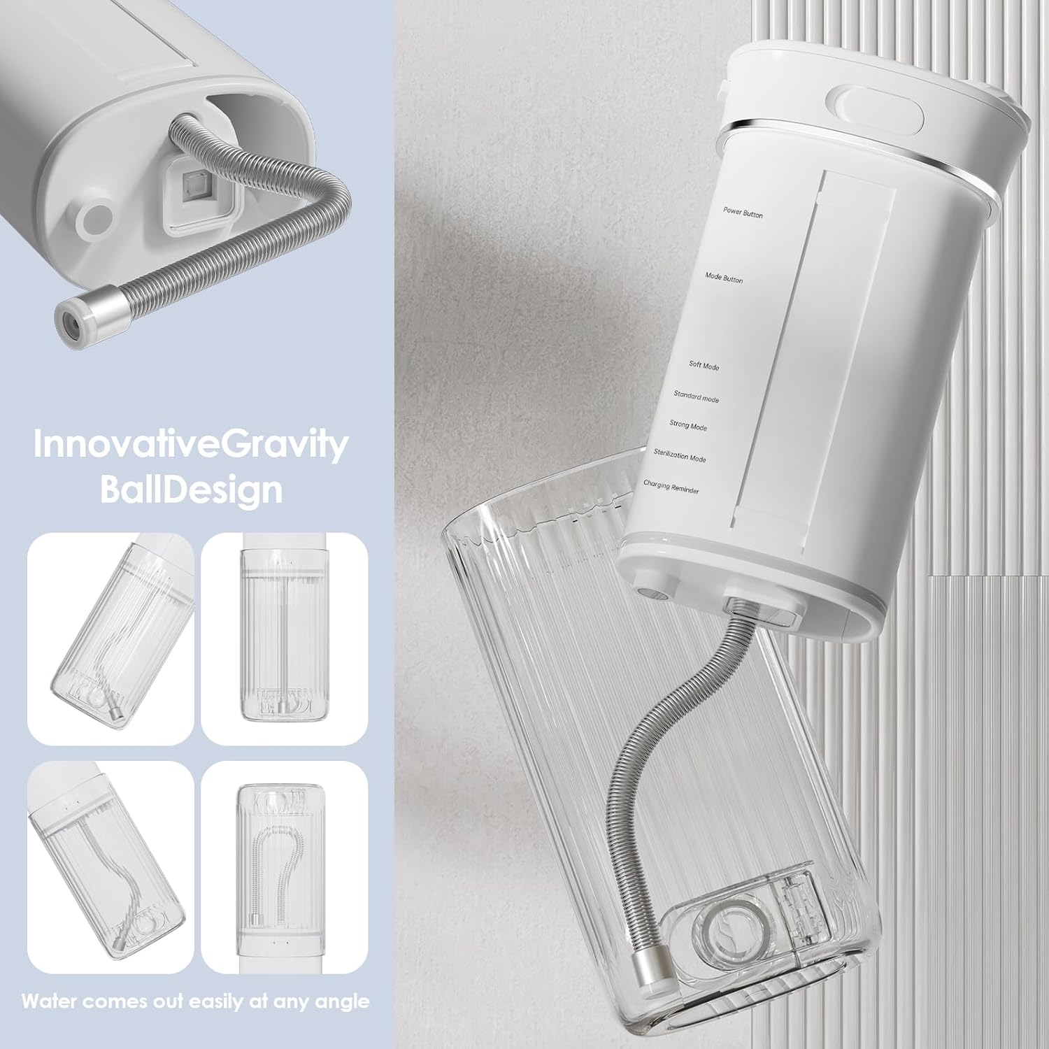 Portable Mini Water Flosser 225ML Long-Lasting Endurance Travel Cordless Oral Irrigator for Gum Care/Implants/Braces (White(8Tips))