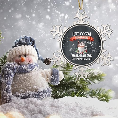 Miniatura 5 de CowkissSign Malvavisco y menta de metal copo de nieve decoración de vacaciones chocolate caliente servido aquí adorno decoración de árbol feliz