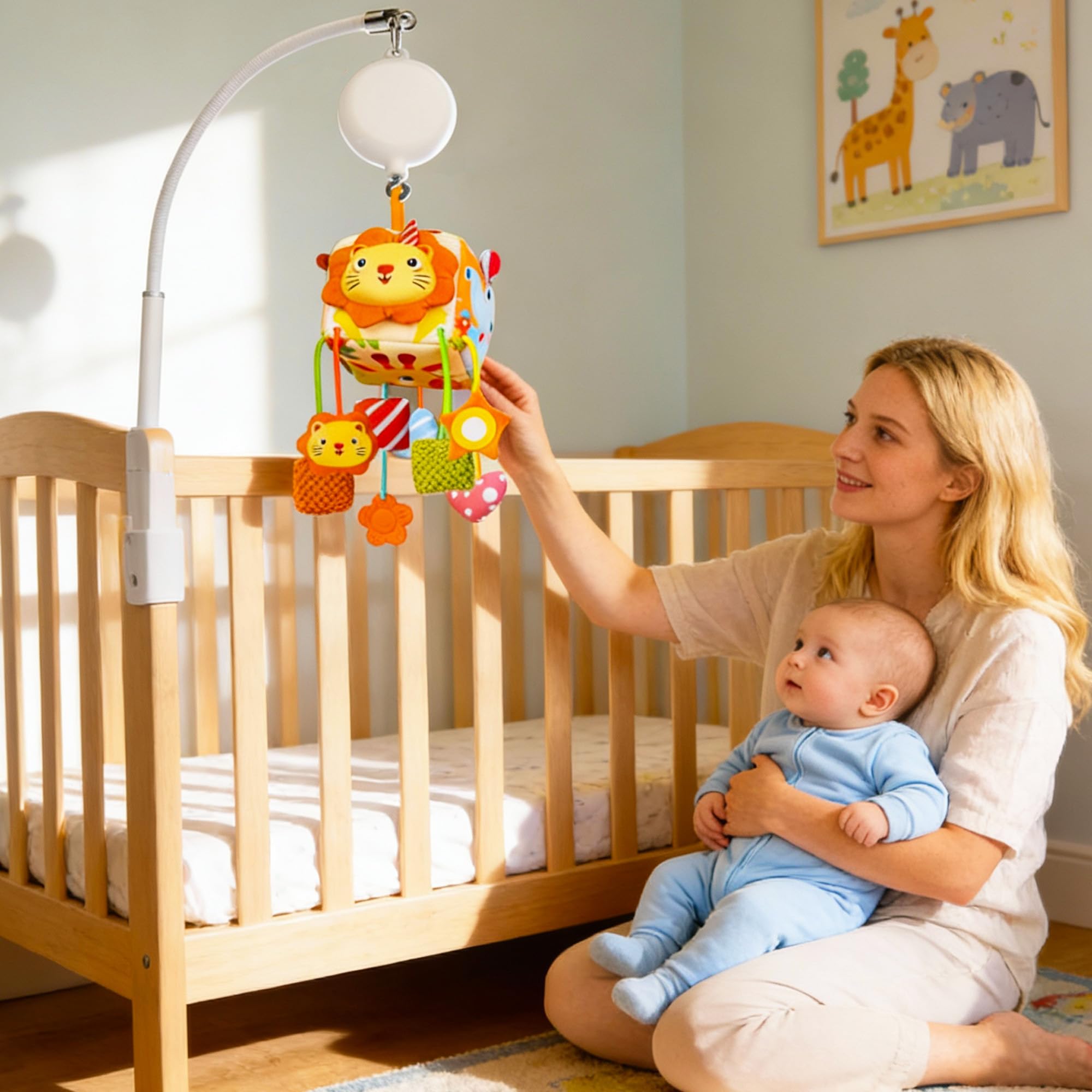Jouet pour siège Auto pour bébé avec Miroir et 3 Jouets Suspendus, siège arrière pour bébé, en Peluche pour Poussette, Jouet d'éveil pour de 0 à 12 Mois, pour Poussette (Jaune)