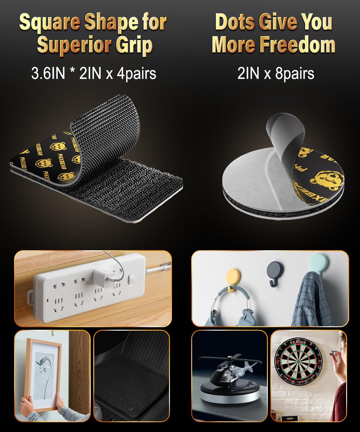 Hook and Loop Strips with Super Adhesive Heavy Duty, Heat Resistant Waterproof, 4 Sets 3.6"x2" Square & 8 Sets 2" Round, Car Mats Outdoor or Indoor Use - Image 7