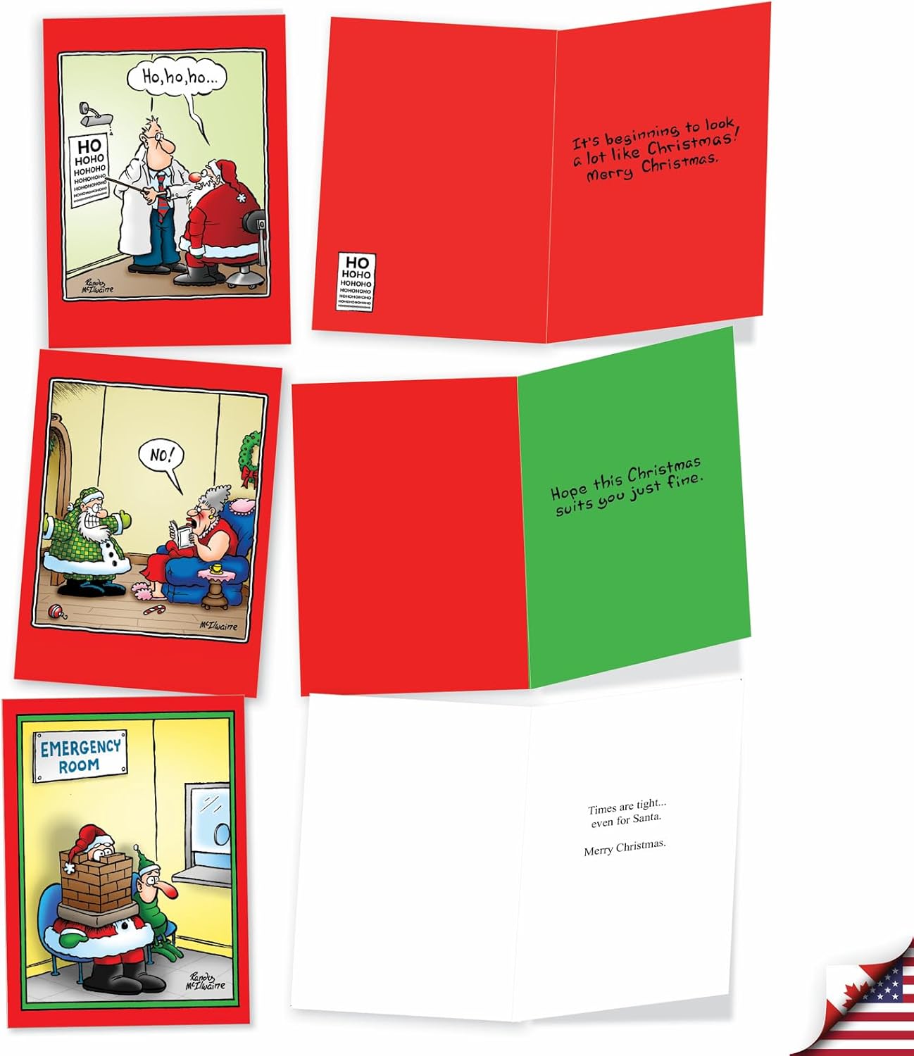 NobleWorks Variety Pack of 20 Funny Christmas Cartoons Greeting Cards with Envelopes, Humor Holiday Assortment for Men and Women (10 Designs, 2 Each) - Holly Jolly Rice Cakes AC5557XSG-B2x10