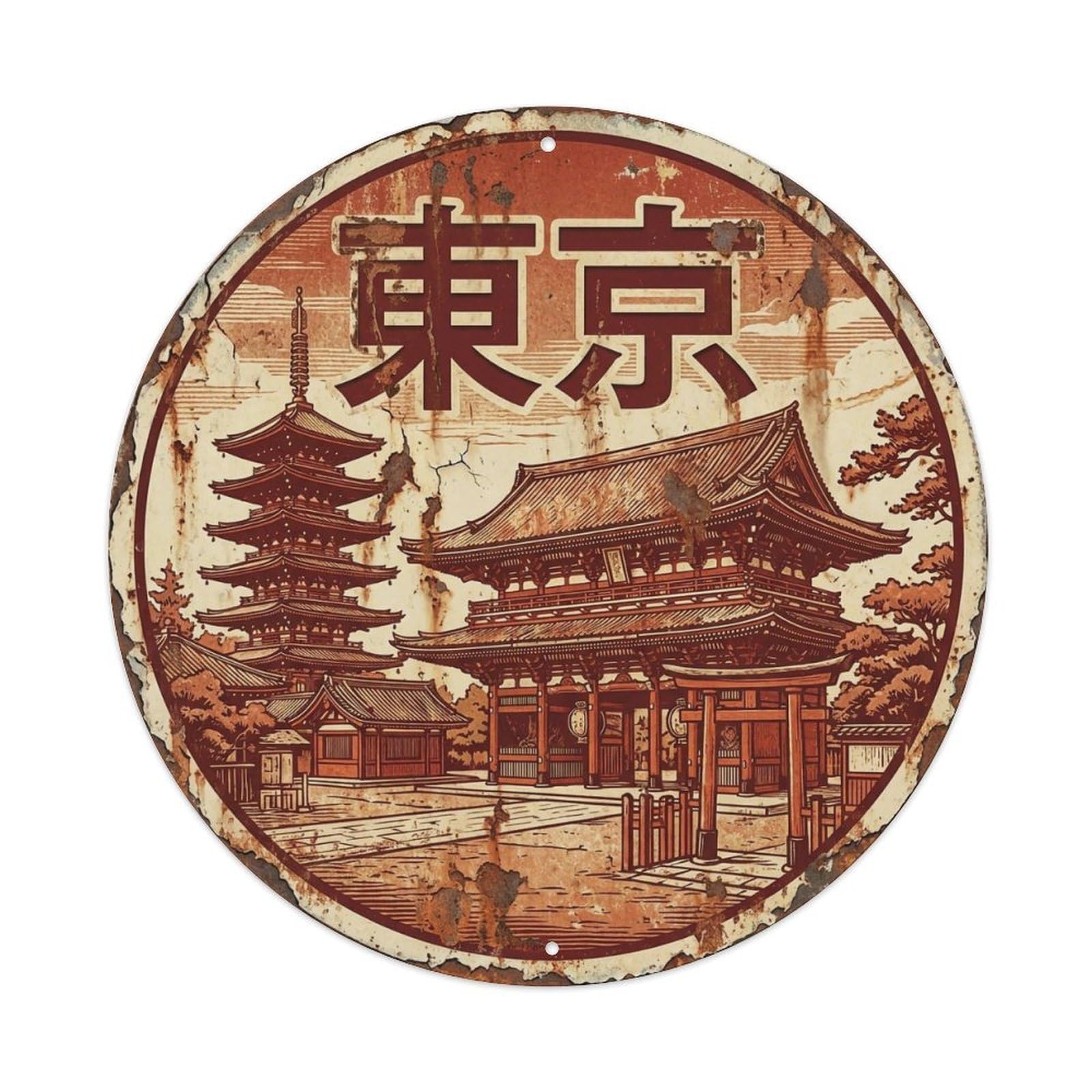 Yrnq 8X8inch Vintage Style Vintage Travel Tokyo Japan Temple Metal Tin Sign