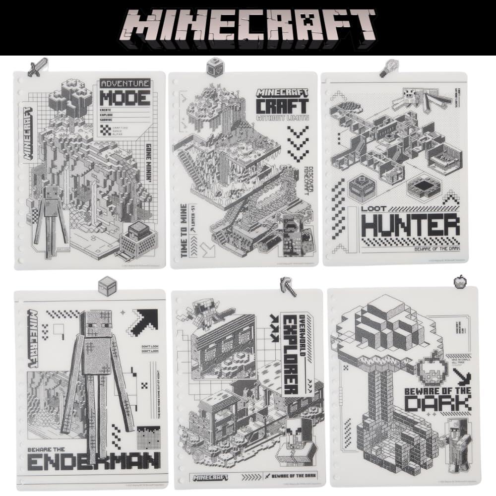 Carnet de notes Minecraft pour enfants avec onglets, à reliure spirale, 144 pages lignées, 20,3 x 17,8 cm