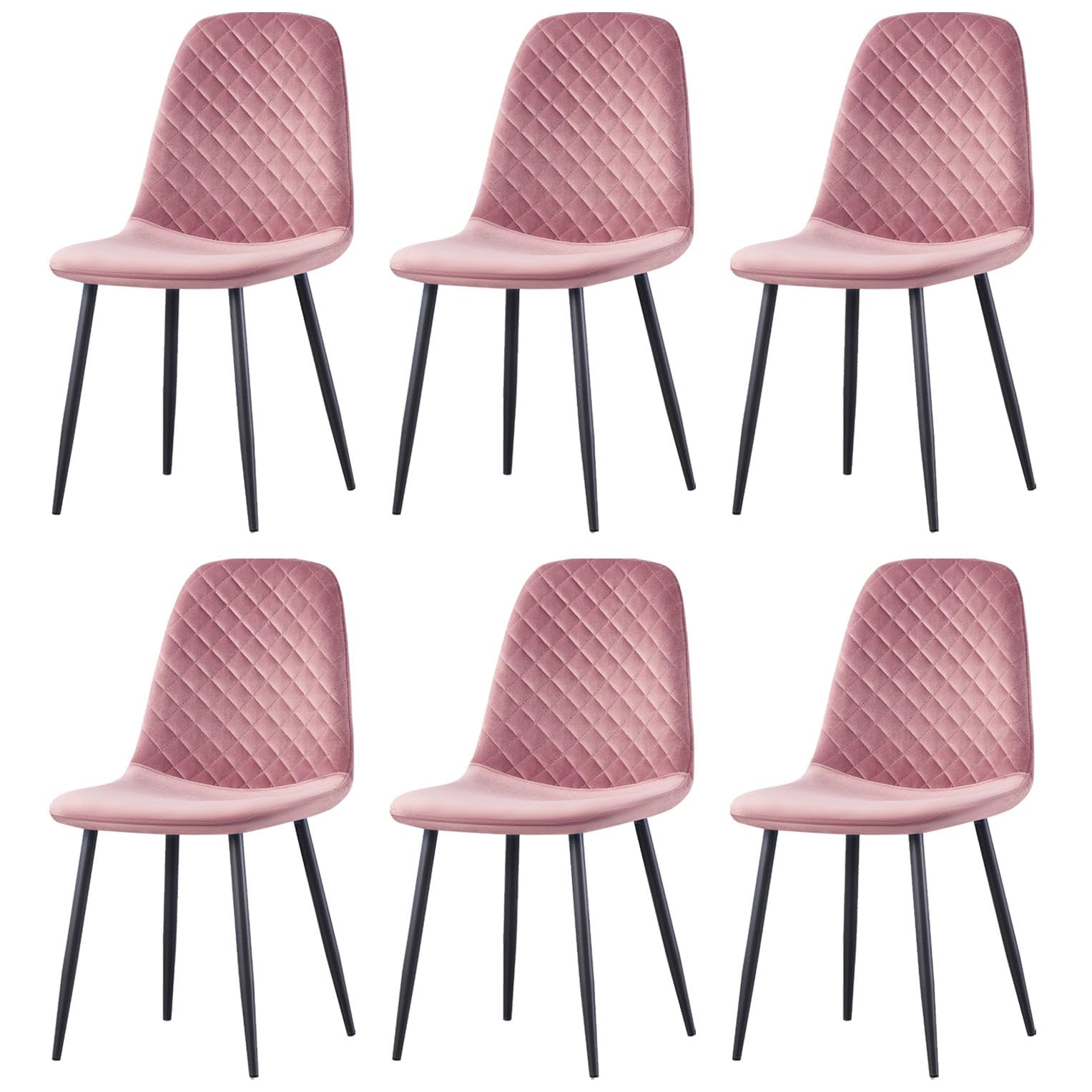 AINPECCA Set of 6 Velvet Dining Chairs Fabric Upholstered seat with Metal Legs Dressing Lounge Home (6, Rose)