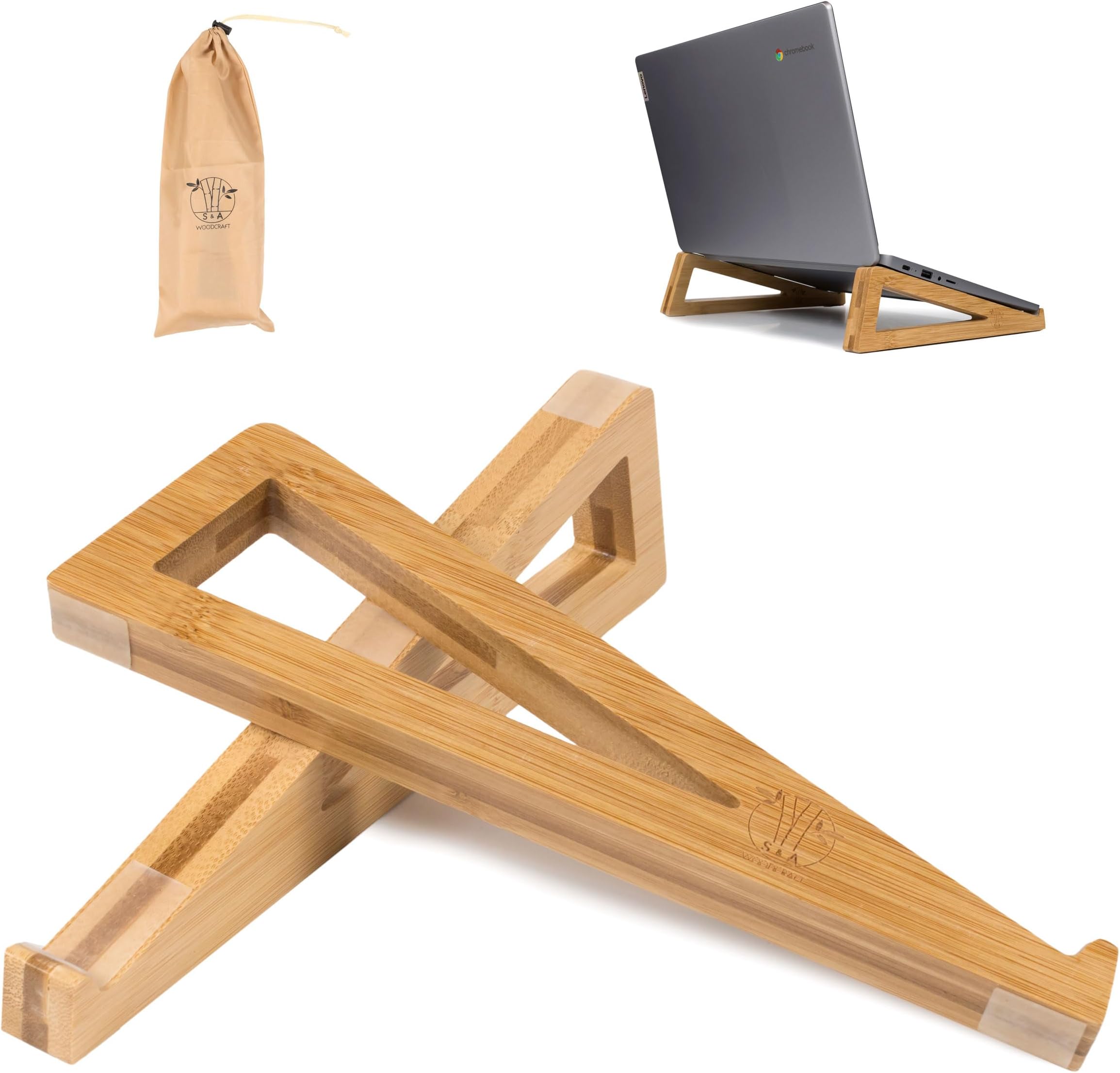 S&A WOODCRAFT Wooden Laptop Stand (Bamboo)