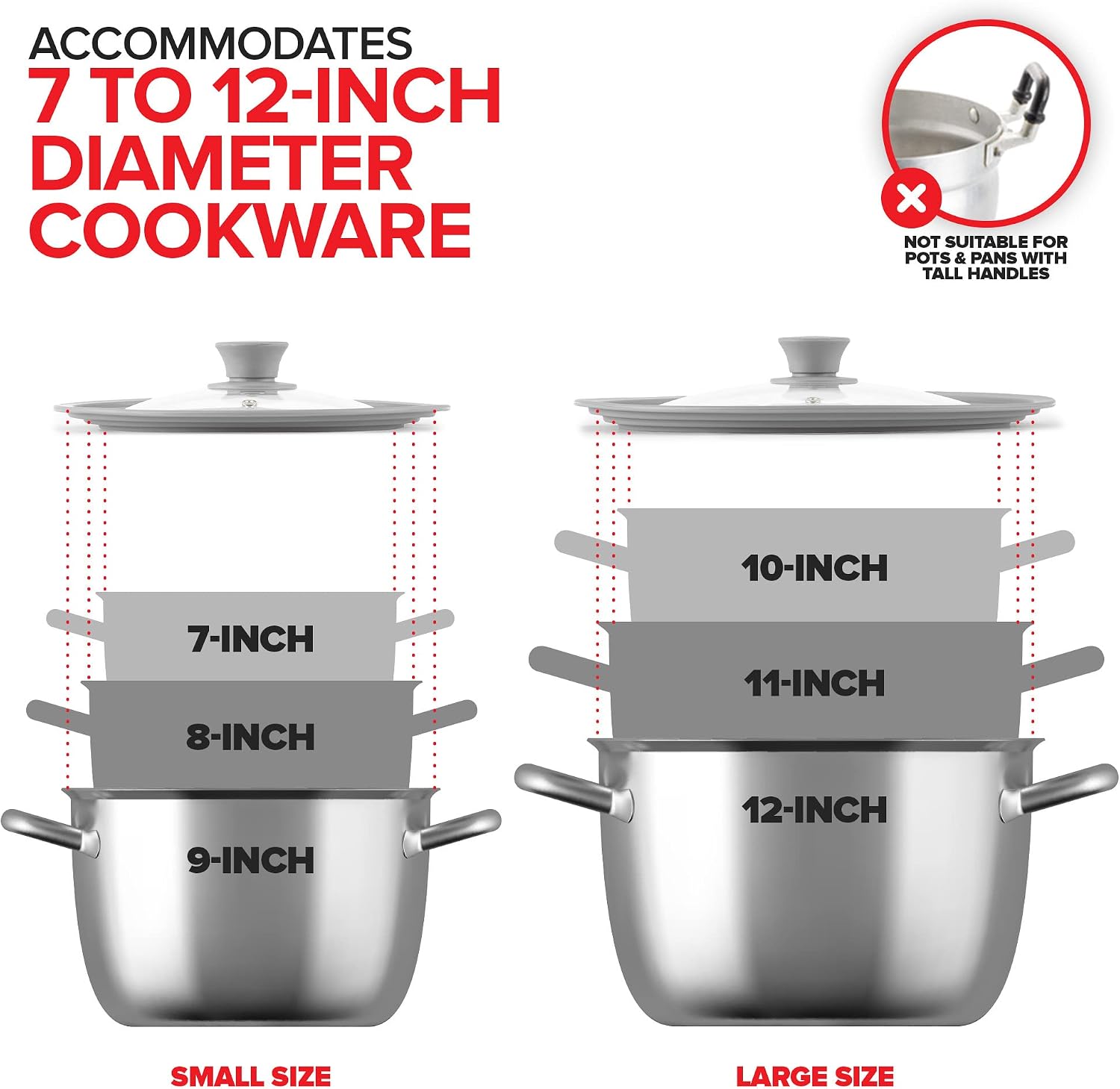 Modern Innovations Universal Lids (16 Pack), Fits 7 to 12 Inch Cookware, Silicone Pan Lid with Glass Top for Skillets, Pots, Frying Pans, Cast Iron (Grey)