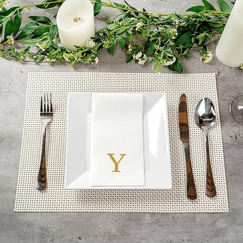 Miniatura 462 de Luxenap - Toallas de invitados de 15.8 x 7.9 pulgadas, 50 toallas de mano con letras plateadas, letra "P", fuente Sans Serif, servilletas de papel