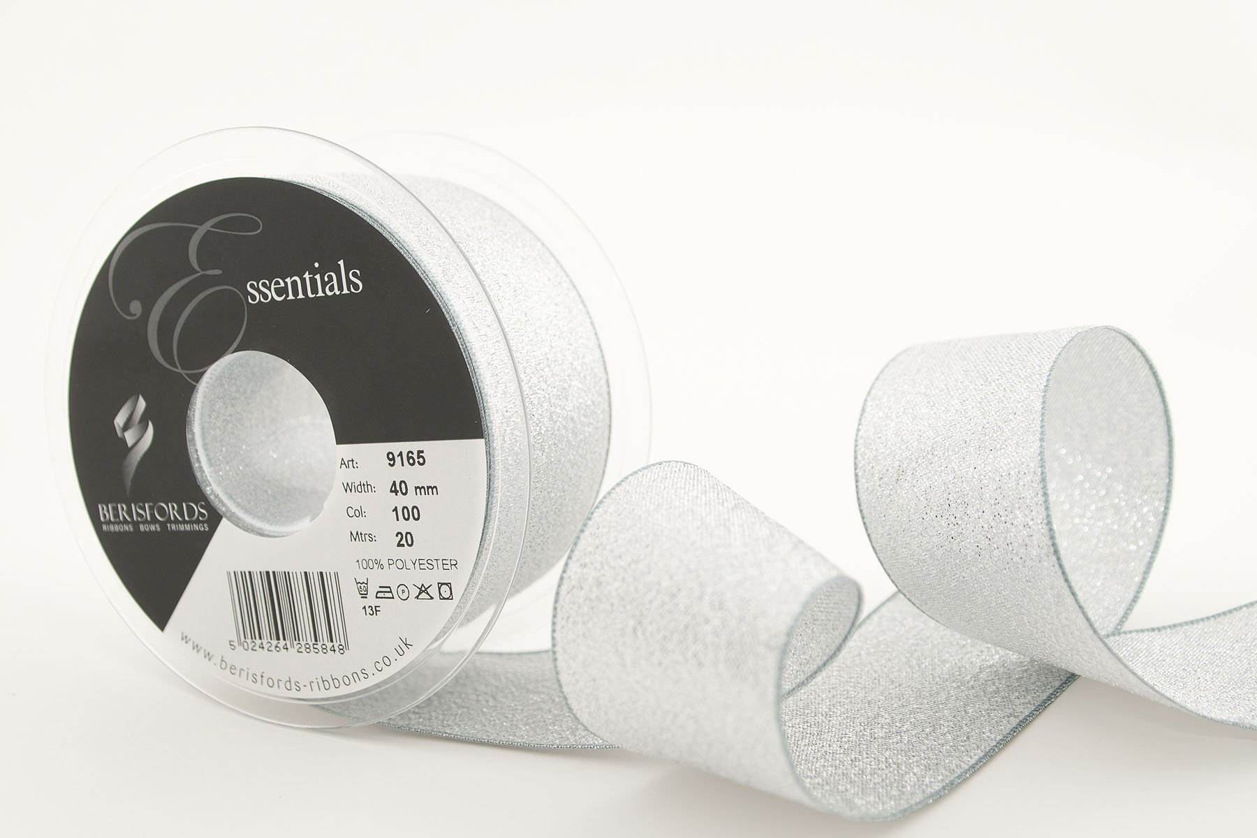 Berisfords Lame Ribbon, Silver, 10.2 x 1.5 x 10.2 cm