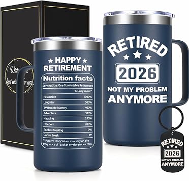 Qtencas Retirement Gifts for Men, Retired 2026 Not My Problem Anymore 20 Oz Insulated Coffee Mug, 2026 Teacher Retired Gift, Retirement Gifts for Men Father Coworkers Friends, Dark Blue