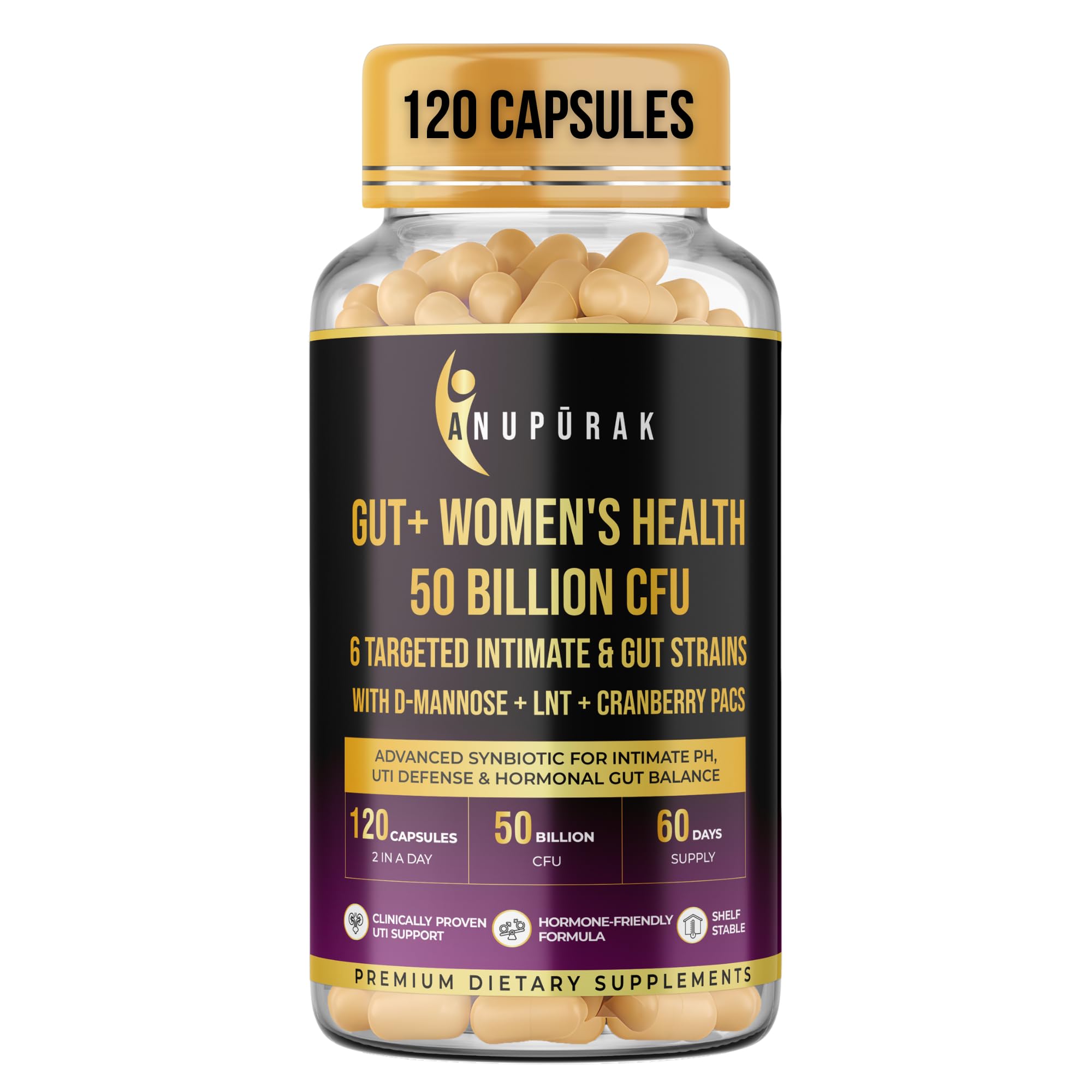 Gut+ Women’s Health Probiotic 50 Billion CFU | 6 Targeted Strains with D-Mannose, LNT & Cranberry PACs | Vaginal pH Balance, Gut Comfort & Urinary Wellness | Synbiotic for Women | 120 Capsules-picture-17