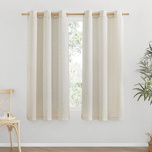 Miniatura 2 de NICETOWN 2 Panles 42 x 63 inches Long Grommet Thick Linen Window Curtains with 2 Panles 42 x 18 inches Length Button Farmhouse Short Valances for