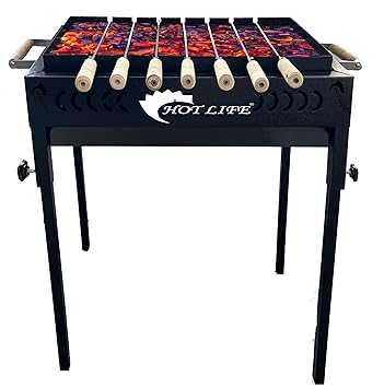 Hot Life Smart Looking Commercial Charcoal Barbeque Grill with 7 Wooden Handle Skewers with