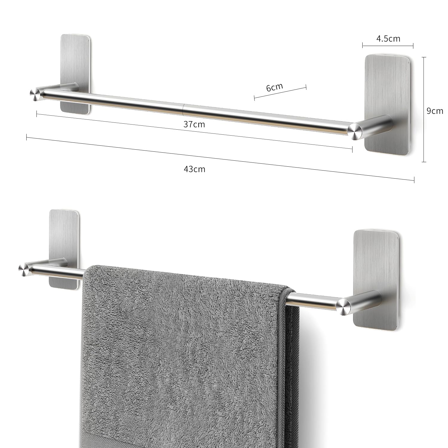 Vista Portaasciugamano da Bagno Autoadesivo Portasciugamani da Parete 40cm Porta Asciugamani Adesivo Acciaio Inox Appendi Asciugamani Bagno