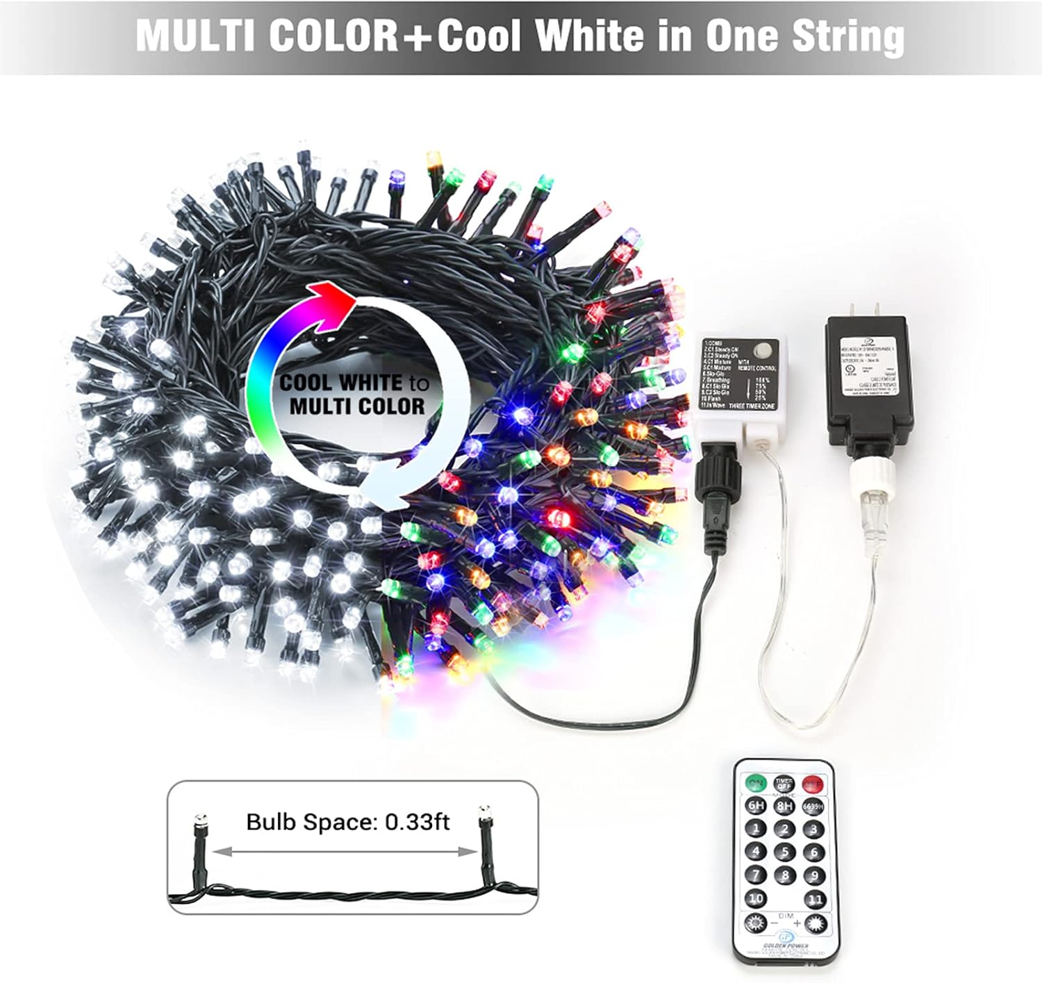 Brizled Christmas String Lights, 279ft 800 LED Color Changing Christmas Lights with Remote, 11 Modes Christmas Tree Lights Cool White & Multicolor Green Wire Xmas Lights Outdoor for Xmas Party Home
