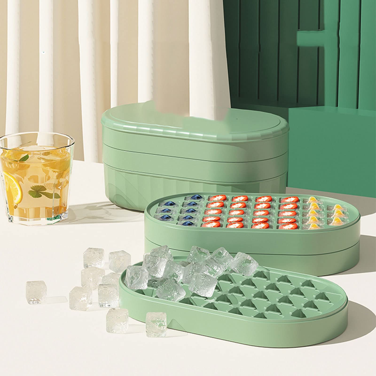 JINGYAN Bacs à glaçons Ice Cube Mold Maker Tray Household Storage Ice-making Box with Lid Cream Party Cocktail Cold Drink