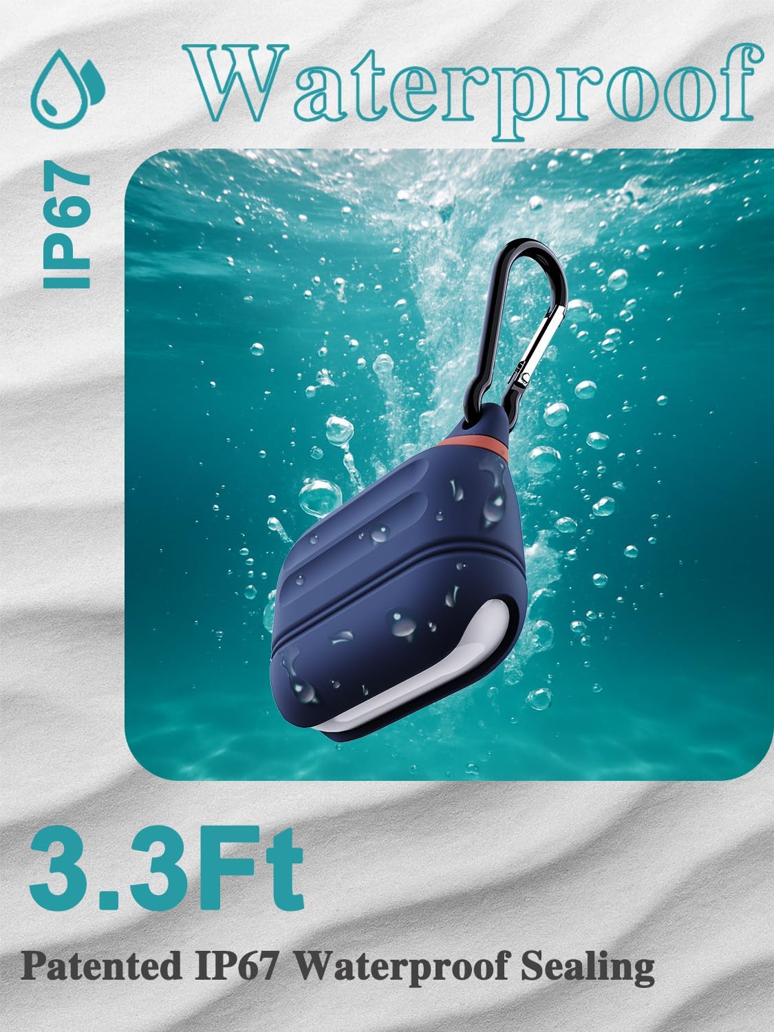 for AirPods Pro 3 Case Silicone - Waterproof, Shockproof, Drop Protection, Wireless Charging Supported, One-Piece Folding Design with Carabiner for AirPods Pro 3rd Gen (2025) - Blue