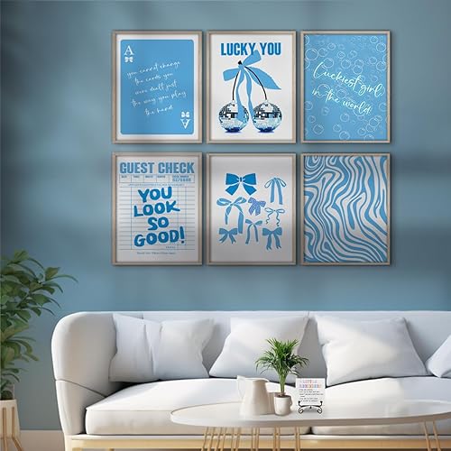Miniatura 5 de 6 pósteres artísticos de moda azul de ensueño Lucky 8 Disco Blue Cherry Bowknot arte de pared estético costero preppy decoración de pared para