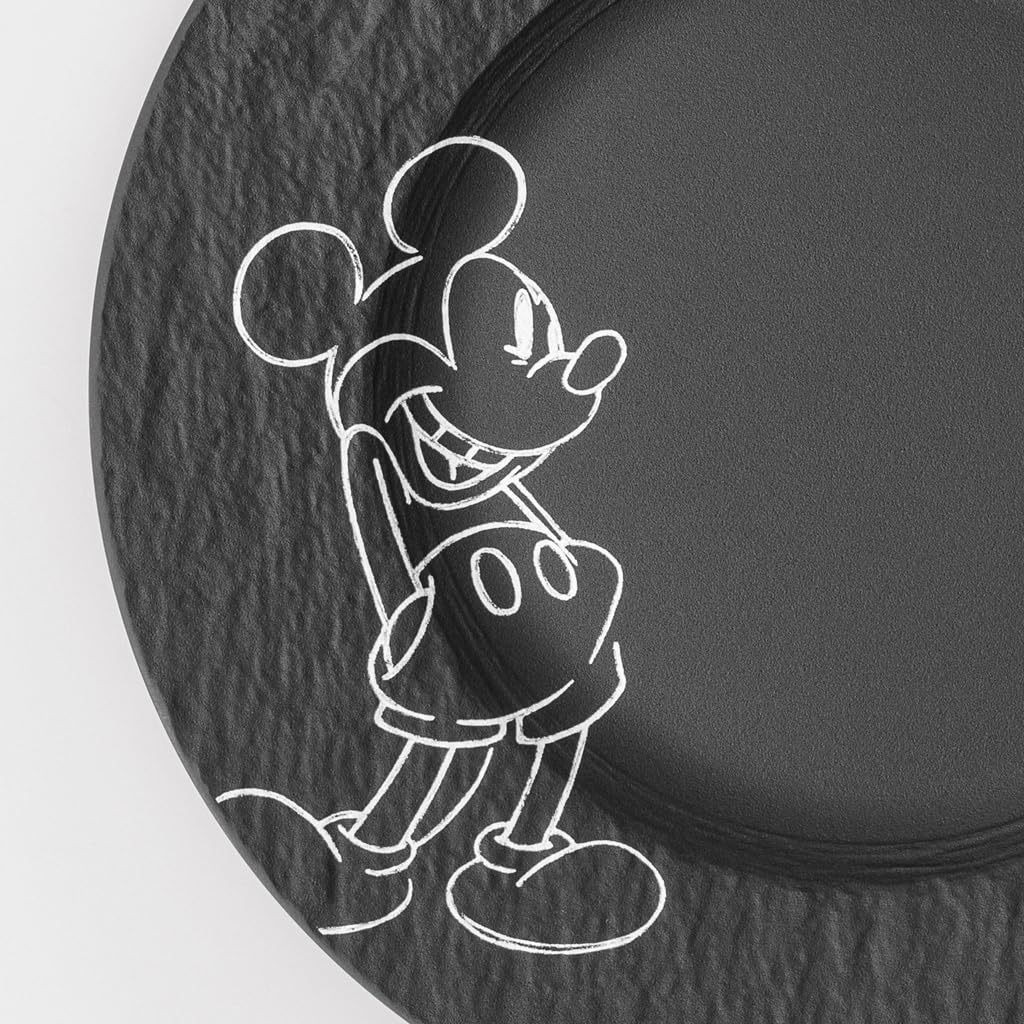 Villeroy & Boch Manufacture Rock – Mickey Mouse – Frühstücks-Set, 4-teilig, schwarz, spülmaschinenfest & mikrowellensicher, Schieferoptik mit Disney Mickey Mouse Kreidedekor, Premium Porzellan