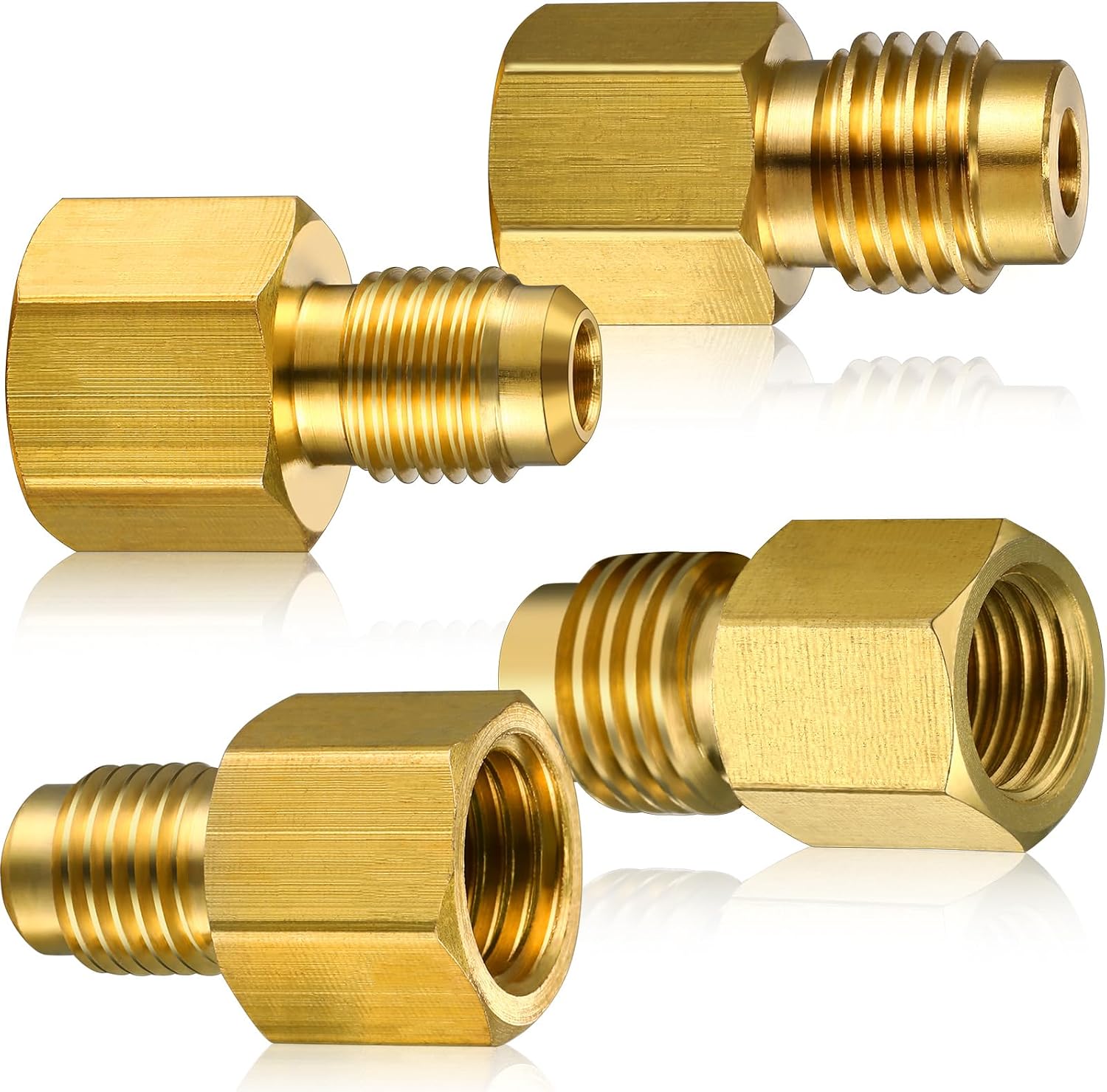 JaGely 17 Pcs Brass R134a Refrigerant Tank Adapter 1/4" to 1/2" Fitting Adapter 1/2" to 1/4" Vacuum Pump Port Connection Kit with Valve Core Remover Washer Gasket for AC Refrigerant System