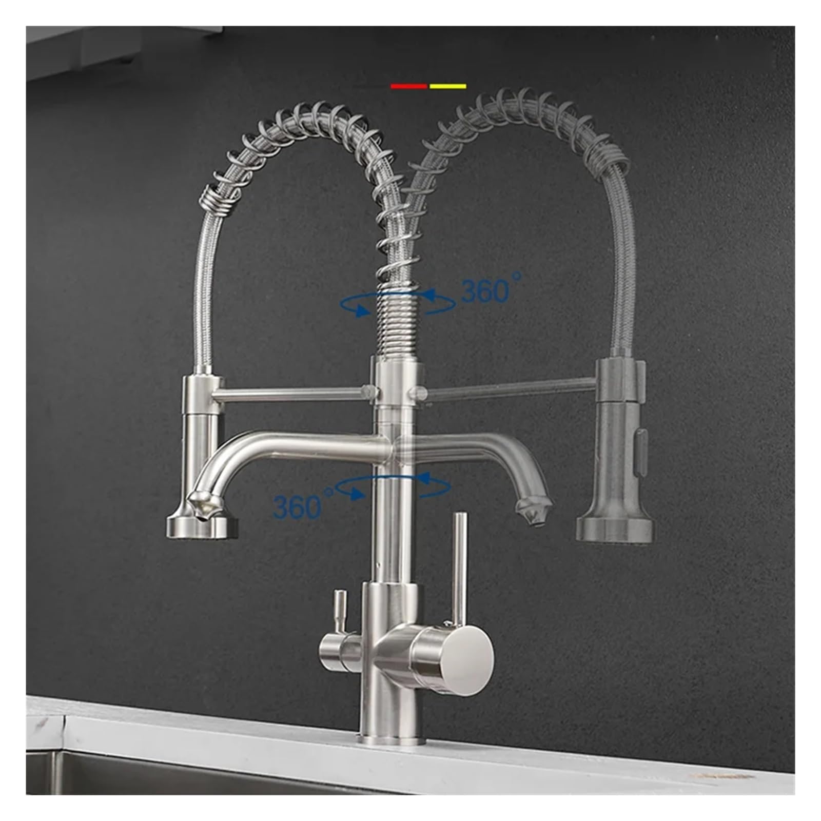 Rubinetto Filtrante per Cucina Spring, Rubinetto Purificatore in Ottone, Doppio Spruzzatore, Rubinetto per Acqua Potabile, Miscelatore per Lavello, Rubinetto PE,Black