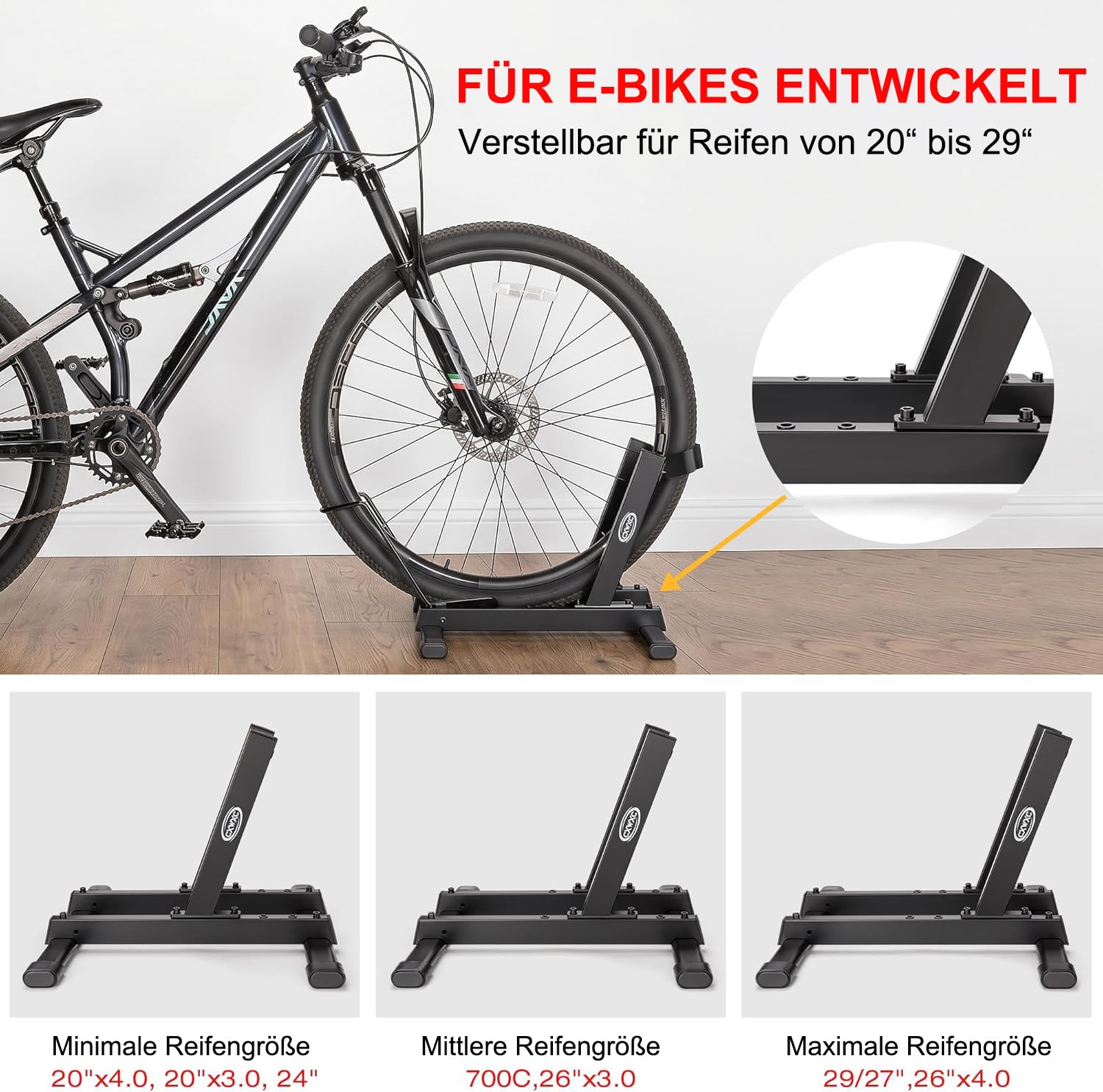 CXWXC Fahrradständer Boden, freistehender Fahrradständer für Garage/Keller | Bodenständer für 20–29 Zoll Fahrräder, Reifenbreite 4 Zoll, Fahrradhalter für E-bike, Mountainbike, Rennrad und Citybike