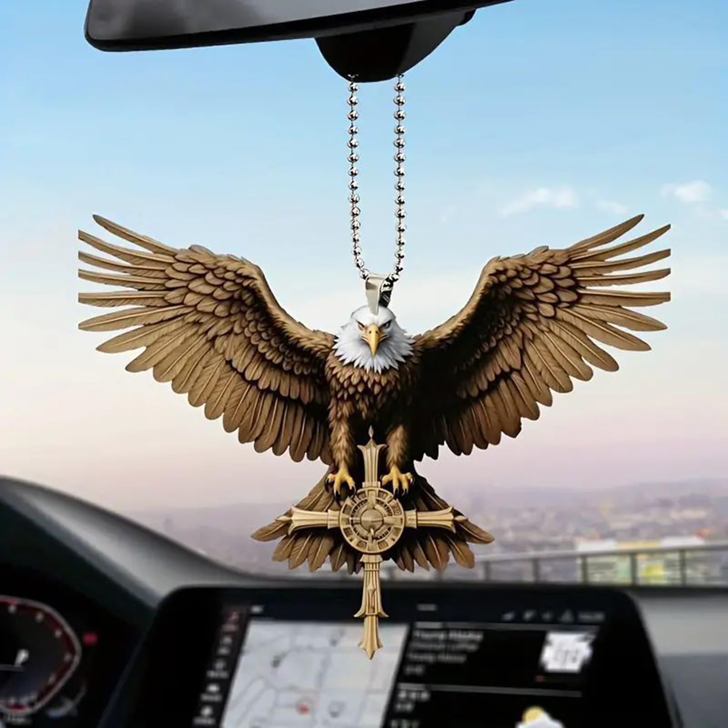 Spiaty 2D Bald Eagle Acrylic Car Hanging Ornament, Flat Double Sided Car Mirror Pendant with Ball Chain for Car Truck SUV Backpack-image-8