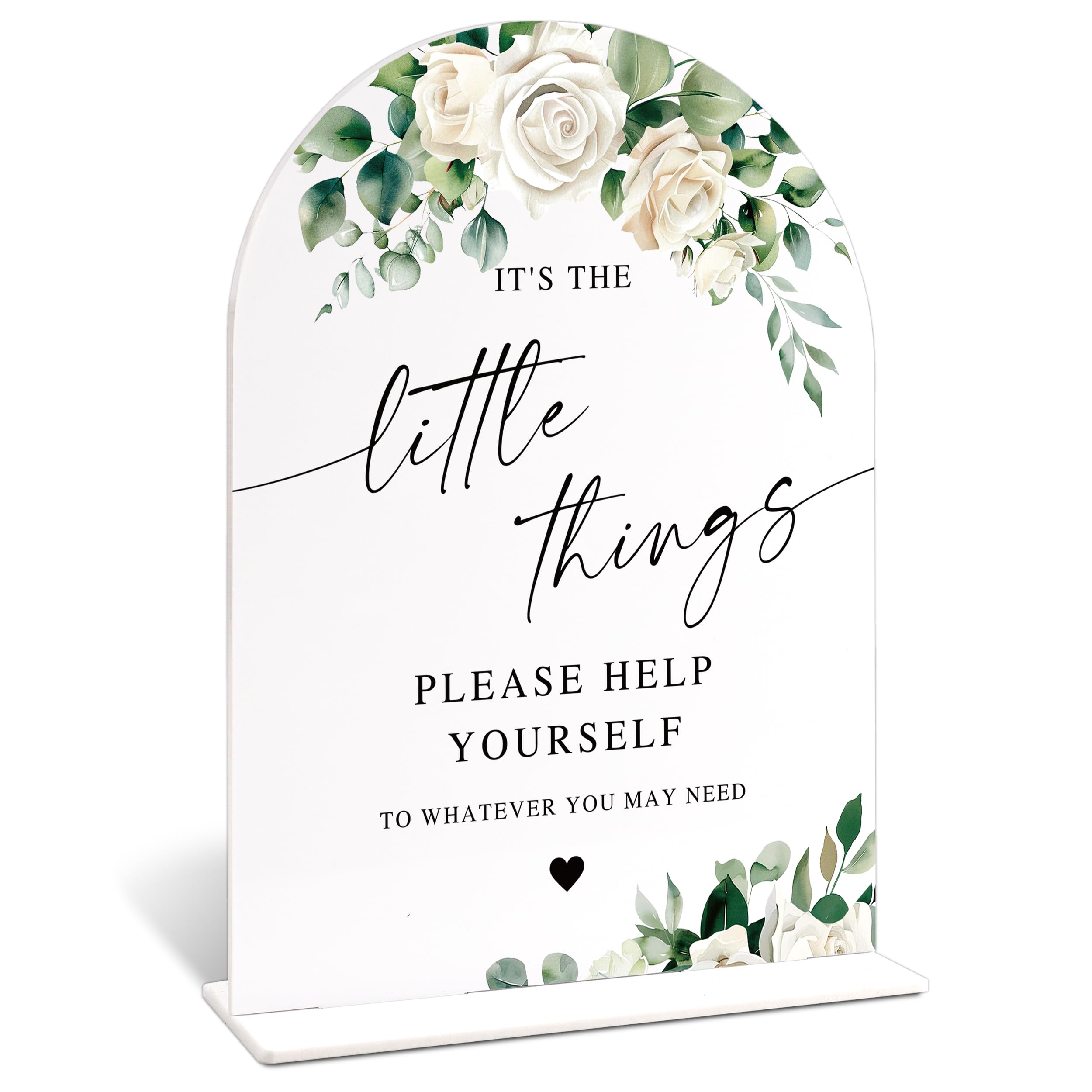 Acrylic Wedding Signs for Ceremony And Reception, White Rose It's The Little Things Sign, Bridal Shower Centerpieces for Tables with Base, Bachelorette, Engagement, Wedding Bathroom Basket Supplies — image 1