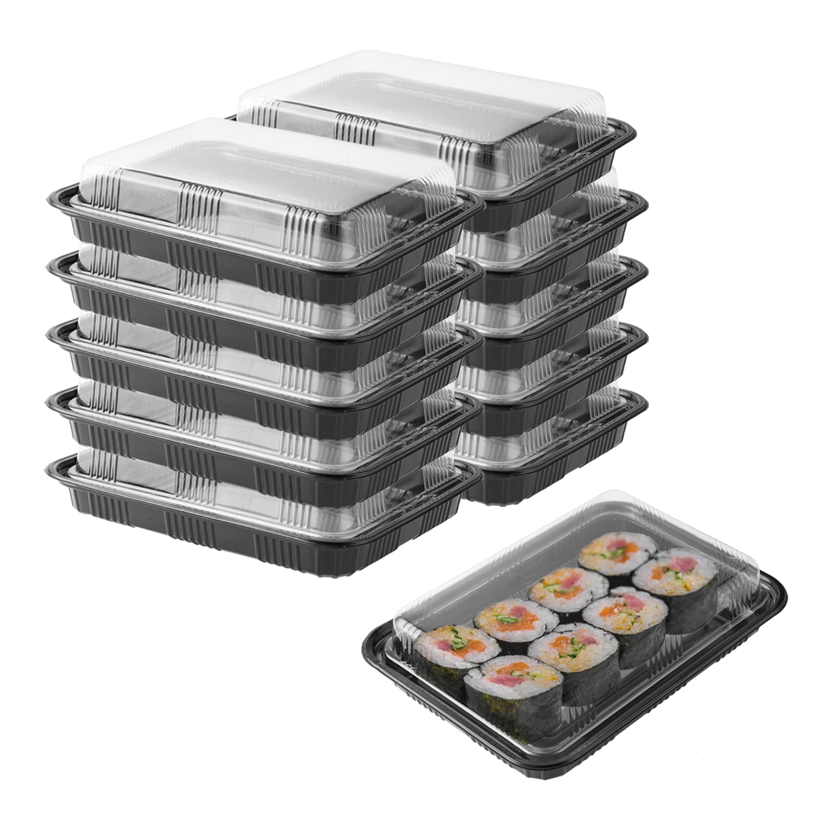 10 Pieces Sandwich Platter Trays With Lids Black, Large Rectangle Food Platter Trays, PET Plastic Reusable Buffet Catering Trays, Multi Use Sushi Catering Trays for Outdoor Camping Family Party