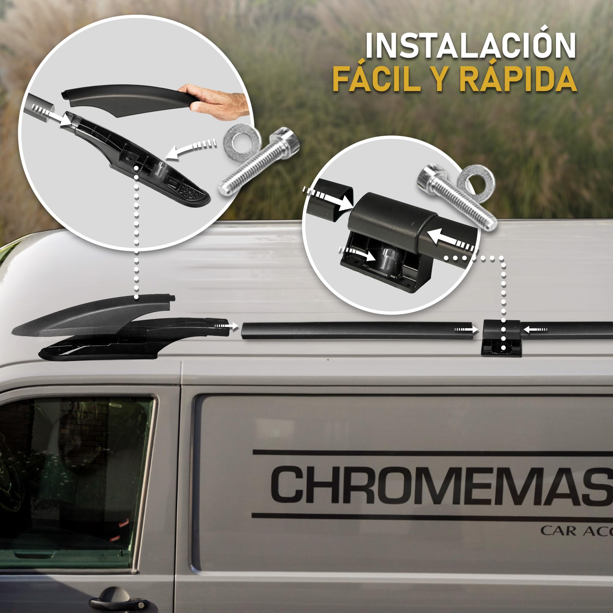 CHROMEMASTER | Compatible con Mercedes Vito/Viano W639 Long 2003-2014 | Barras Portaequipajes, Rieles de Techo; Se Utilizan Para el Montaje de Portaequipajes de Techo, Cajas de Techo o Portabicicletas