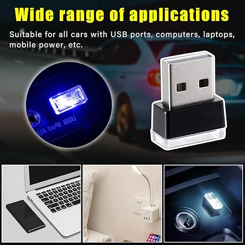 Miniatura 6 de 4 lámparas LED USB para el interior del automóvil, luz nocturna de decoración USB enchufable, kit de iluminación ambiental portátil para automóvil,